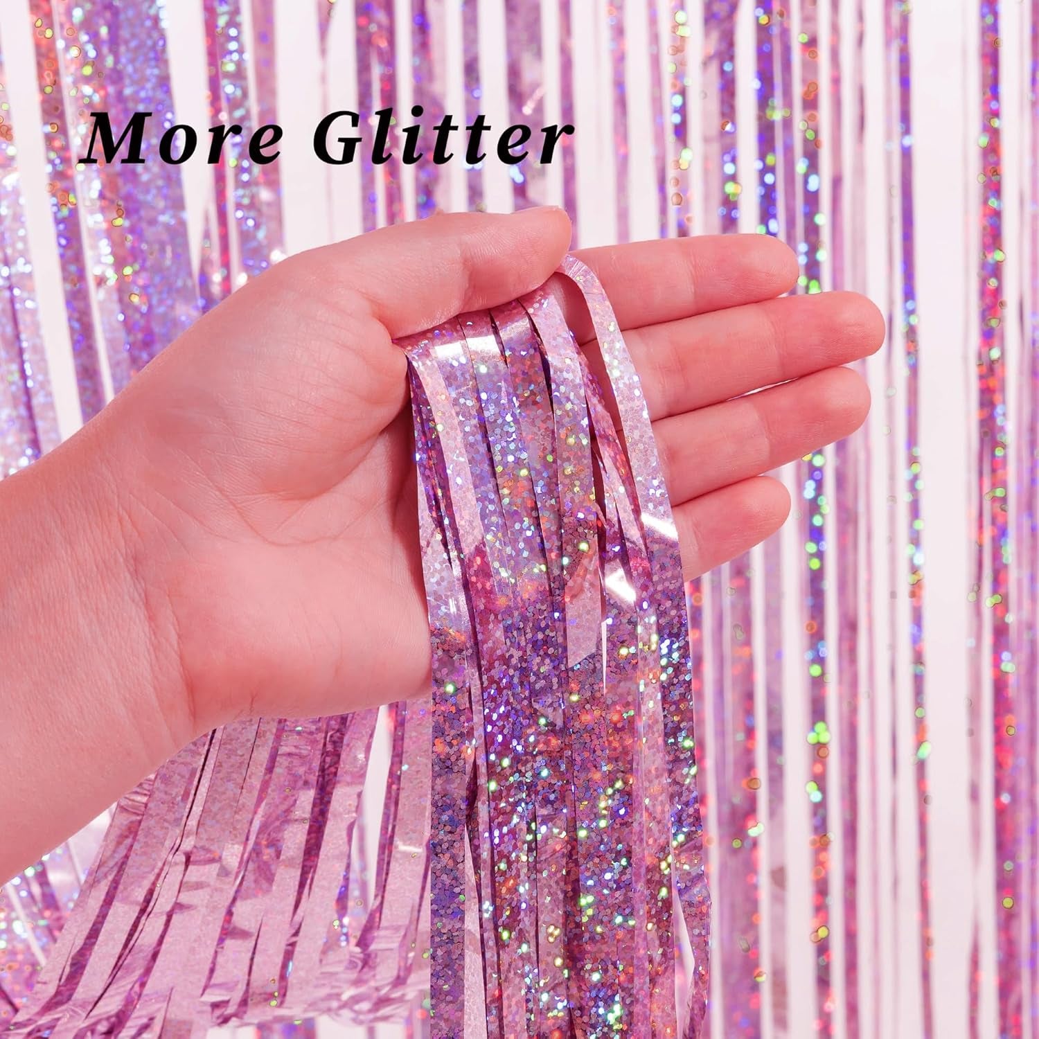 Pink Foil Fringe Curtain Backdrop, Sparkle Tinsel Metallic Curtains for Girls Birthday Party Wedding Photo Backdrop Christmas Hen Disco Party Decorations (2Pack, 1X2.5M)