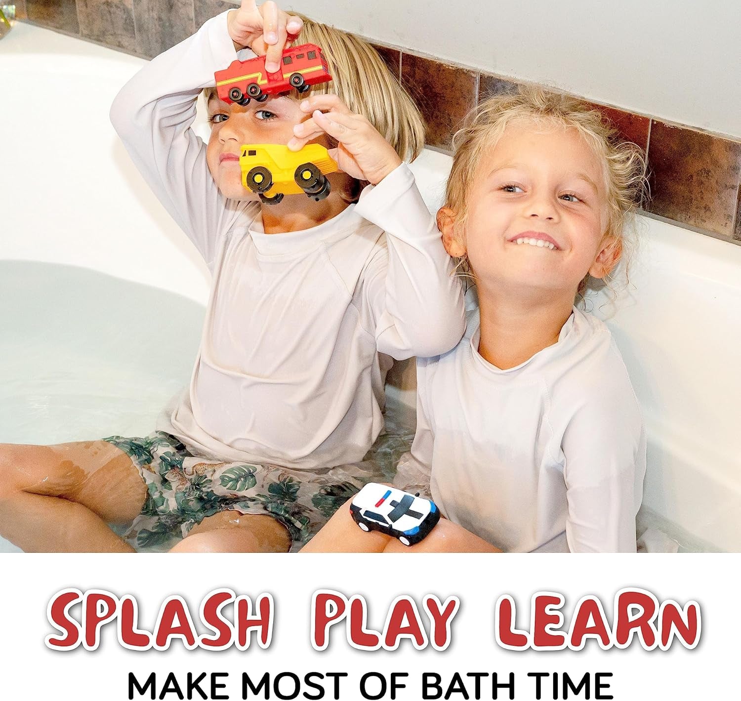 Mold Free Baby Bath Toys, No Hole Bath Toys for Toddlers, Bathtub Cars Set for Kids Ages 1-3, No Mold Floating Water Vehicles Set for Pool, Bpa-Free, Safe, Fun, Infant Ages 1 3 6 12 18 Months