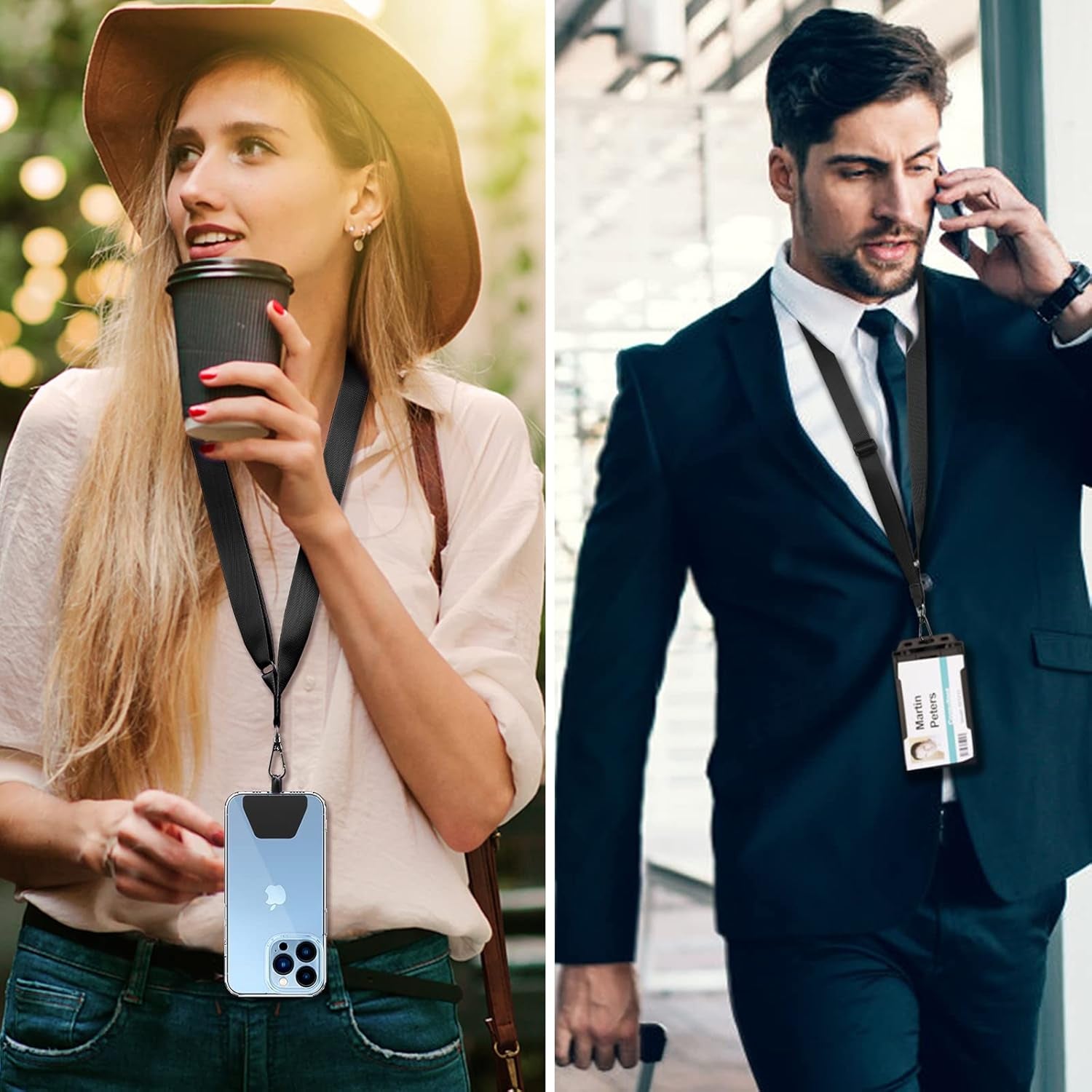 Universal Mobile Phone Chain, 2 Pcs Adjustable Collar Lanyard and 2 Pcs Durable Patches, Lanyard Mobile Phone Neck Strap Compatible with Most Smartphones