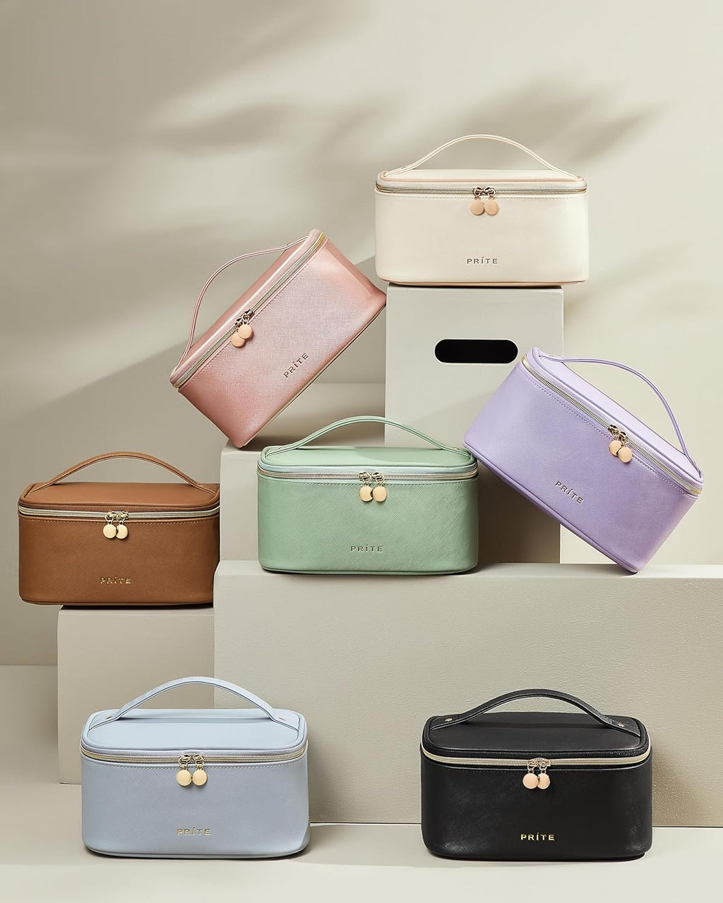 Large Makeup Bag for Women Travel Cosmetic Case Waterproof PU Leather Toiletry Bag Portable Make up Organiser with Handle and Removable Divider (Black)