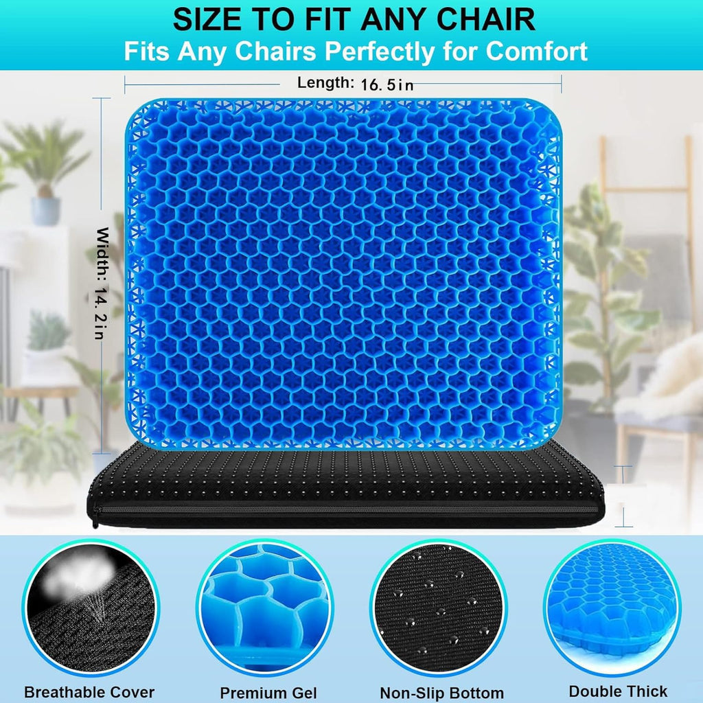 1.18Inch Thick Soft Sitter Cushion Gel Seat Breathable Sciatica Pain Cushion for Long Sitting Home Office Car，Cushions for Sitting Pressure Sore Cool Honeycomb Cushion for Pressure Relief