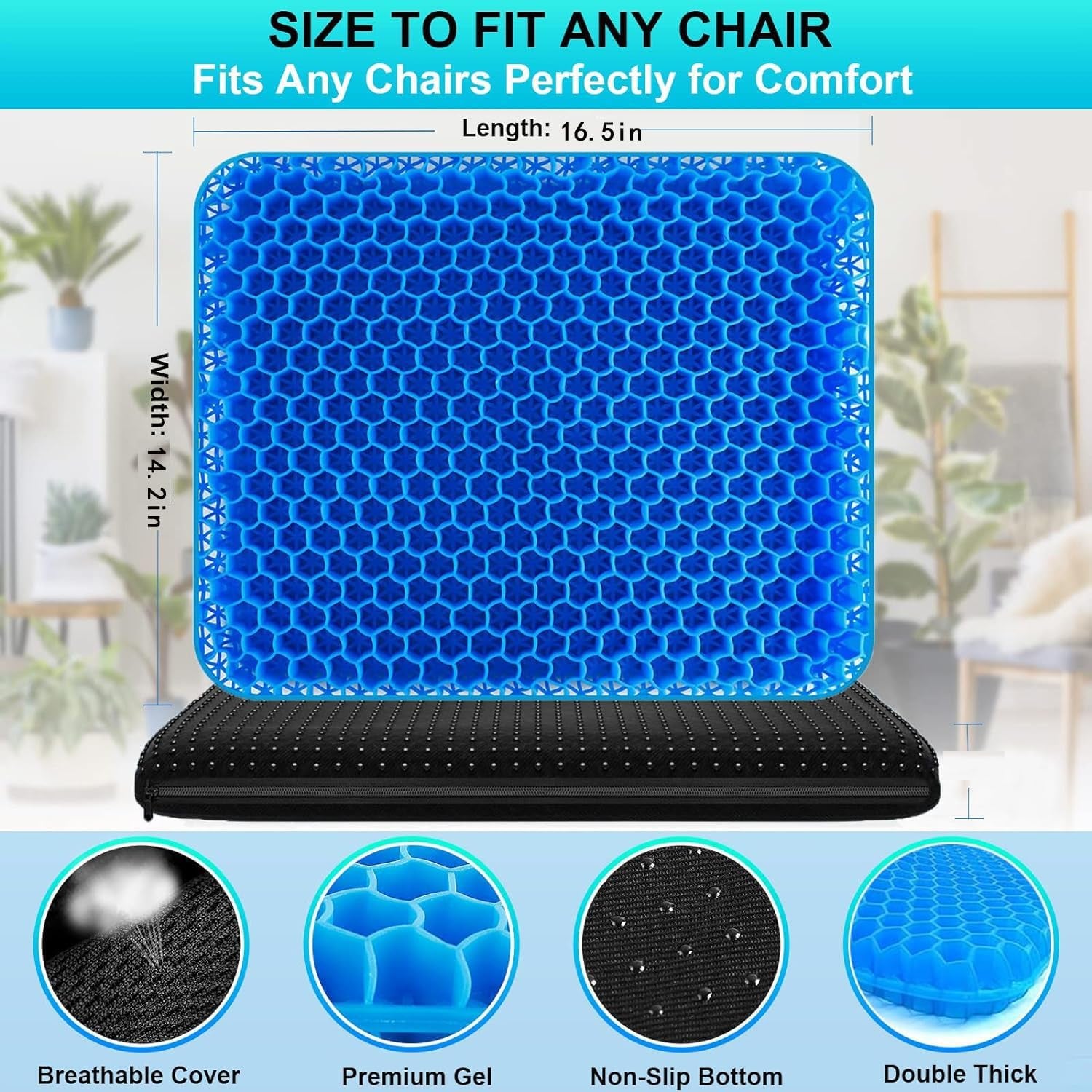 1.18Inch Thick Soft Sitter Cushion Gel Seat Breathable Sciatica Pain Cushion for Long Sitting Home Office Car，Cushions for Sitting Pressure Sore Cool Honeycomb Cushion for Pressure Relief