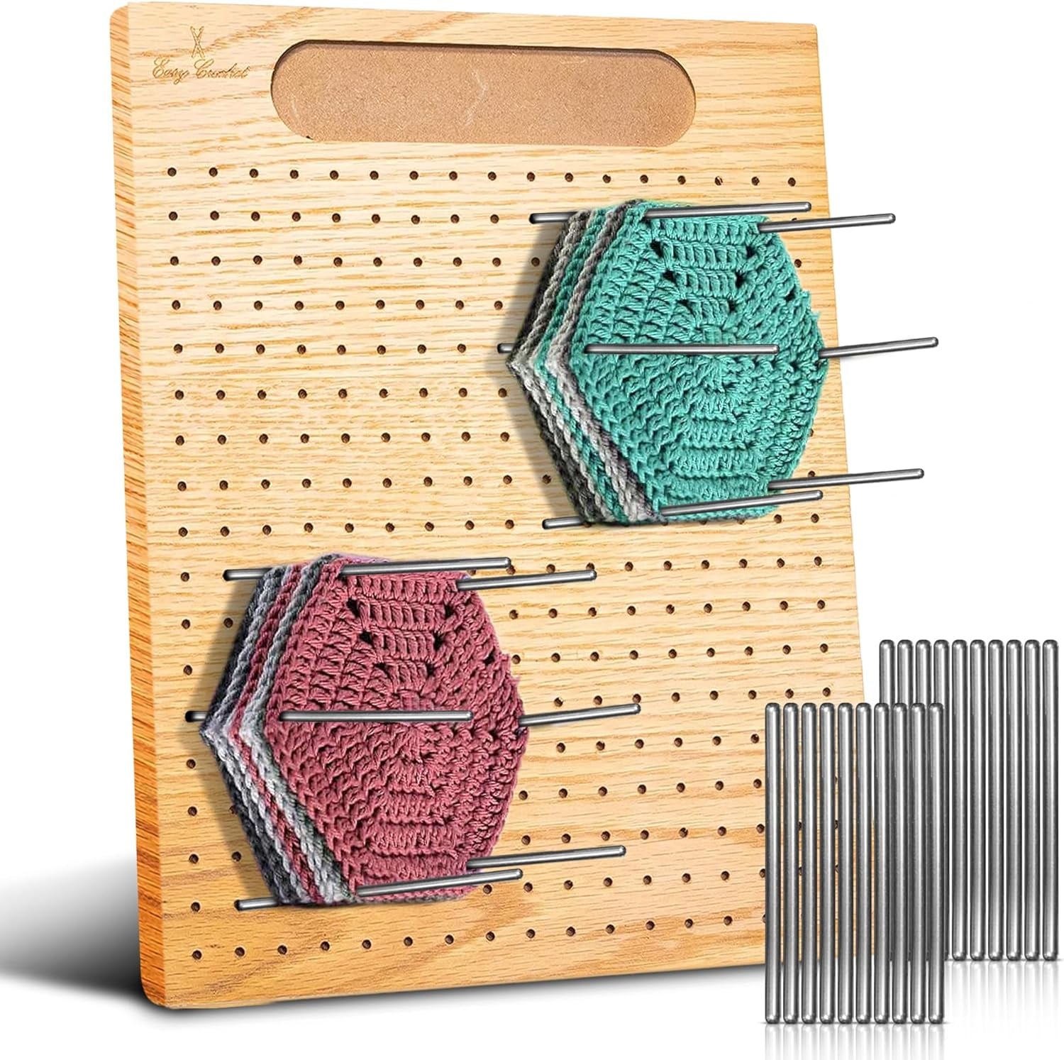 - Blocking Board for Crochet and Knitting - Wooden Blocking Mats for Knitting 20 Stainless Steel Pins and Pin Holder | Bonus Crochet E-Book - 11 X 9 Inches