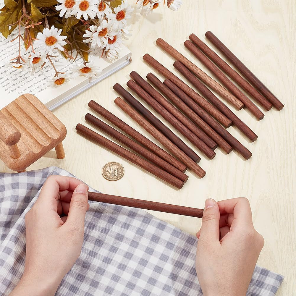20 Pcs Walnut Dowel Rods 10Mm X 14.9Cm Walnut Wood Sticks Unfinished round Sticks Wooden Carving Blocks Wooden Stick for Building Model Material DIY Craft Supplies - Coconut Brown