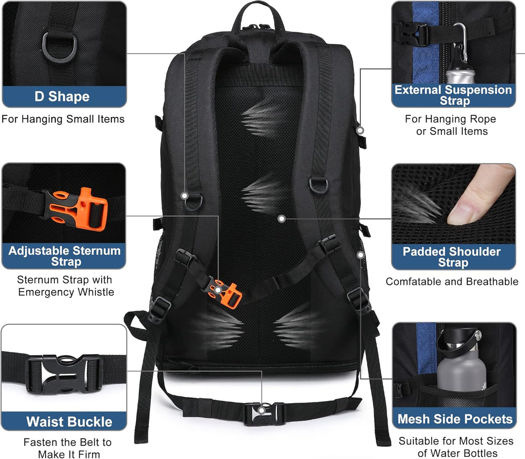 Hiking Backpack, 30L/40L/50L Expandable Hiking Backpack for Men and Women, Travel Backpack Flight Approved