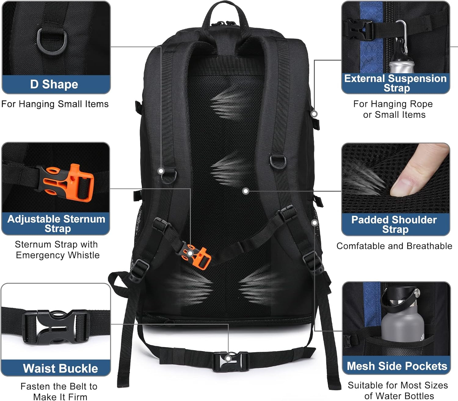 Hiking Backpack, 30L/40L/50L Expandable Hiking Backpack for Men and Women, Travel Backpack Flight Approved