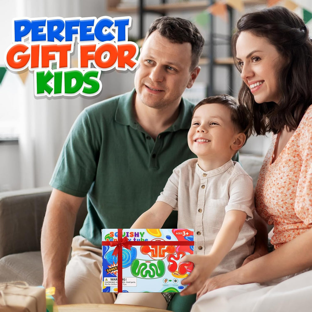 Squishy Sensory Toys for Kids - 4 Pack Fidget Toy Sensory Maze for Autism - Stress Anxiety Relief Toys for Calm down - Squeeze Fidget Toy Filled Goo, Glitter, Prizes for Kids Classroom