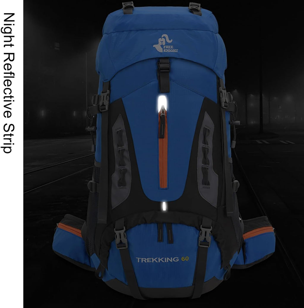 60L Hiking Camping Backpack with Rain Cover, Waterproof Large Capacity Outdoor Sport Travel Daypack Climbing Touring (Light Blue)