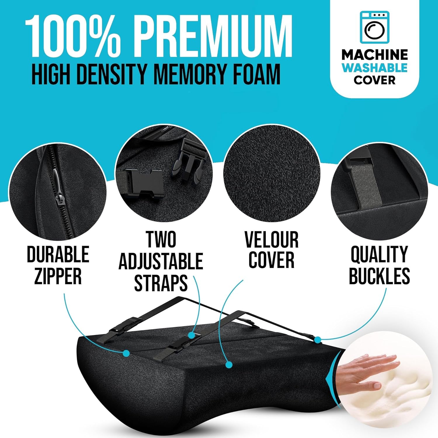 Lumbar Support Cushion, Back Support for Office Chair and Car Seat, Back Rest for Gaming Chair, Memory Foam Pillow, Desk Chair Cushion, Breathable & Washable Cover, Adjustable Straps