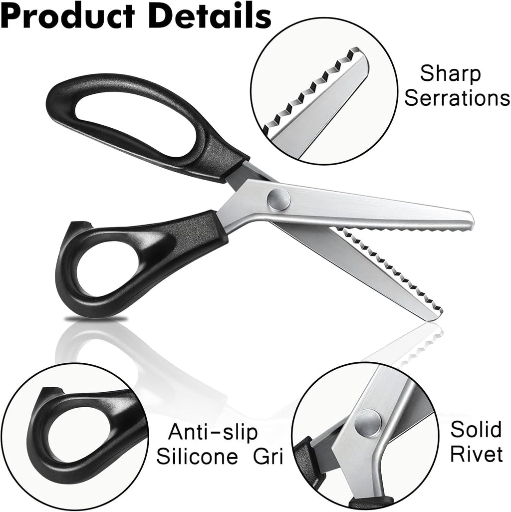 Fabric Scissor Set, Professional Dressmaking Scissors, Black Wavy Edge Craft, Comfort Grips Handled, Zig Zag Scissors with 12 Sewing Clips for Fabric and Blue Wire Cutters (Style 1)
