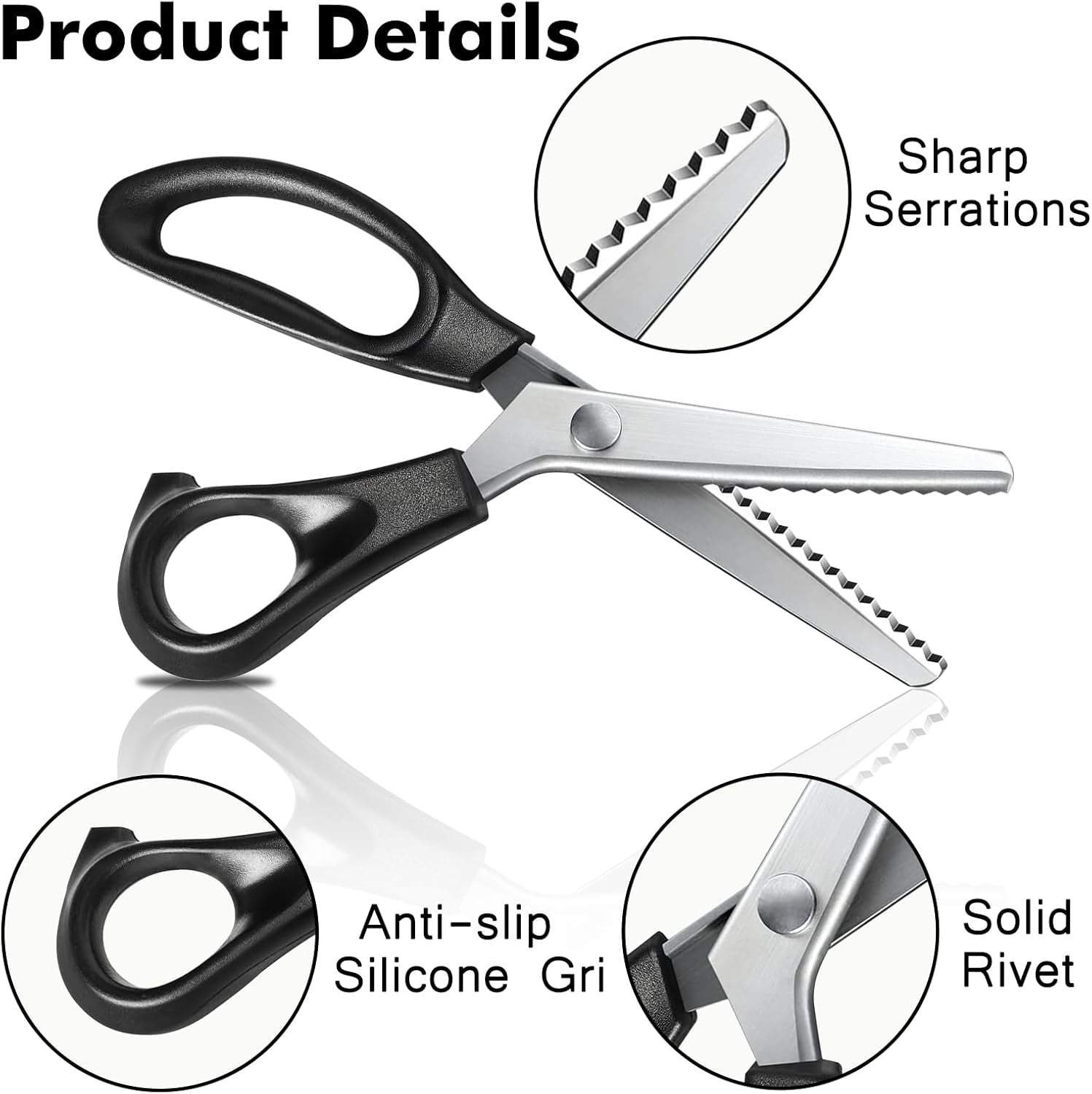 Fabric Scissor Set, Professional Dressmaking Scissors, Black Wavy Edge Craft, Comfort Grips Handled, Zig Zag Scissors with 12 Sewing Clips for Fabric and Blue Wire Cutters (Style 1)