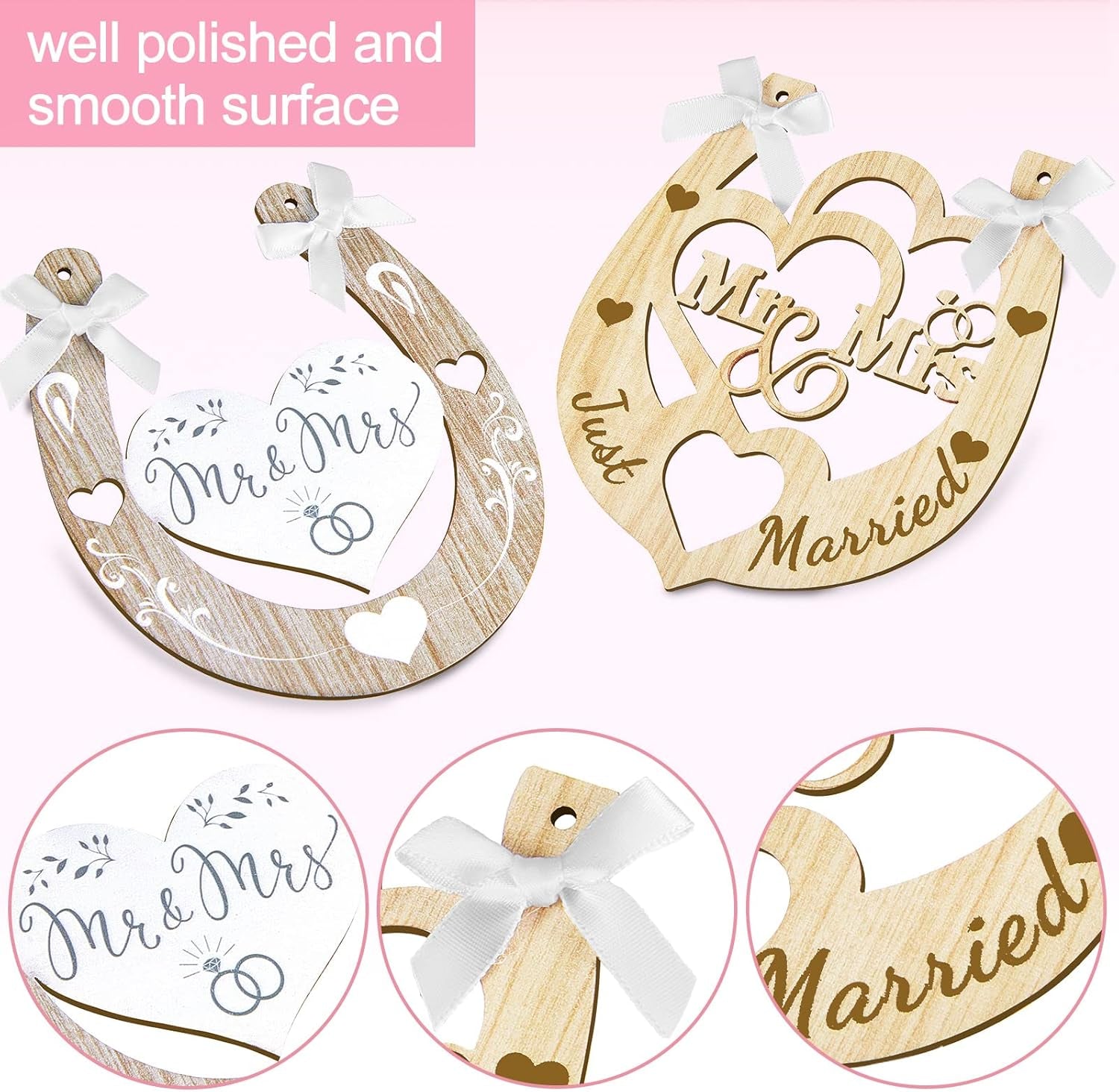 2 Pieces Wedding Horseshoe Craft Acrylic Heart Horseshoe Cutout Art Cutout Decor Wedding Anniversary Favors Hanging Sign for Anniversary Door Wall Decor, 5.3 X 4.7 Inch (Wood)