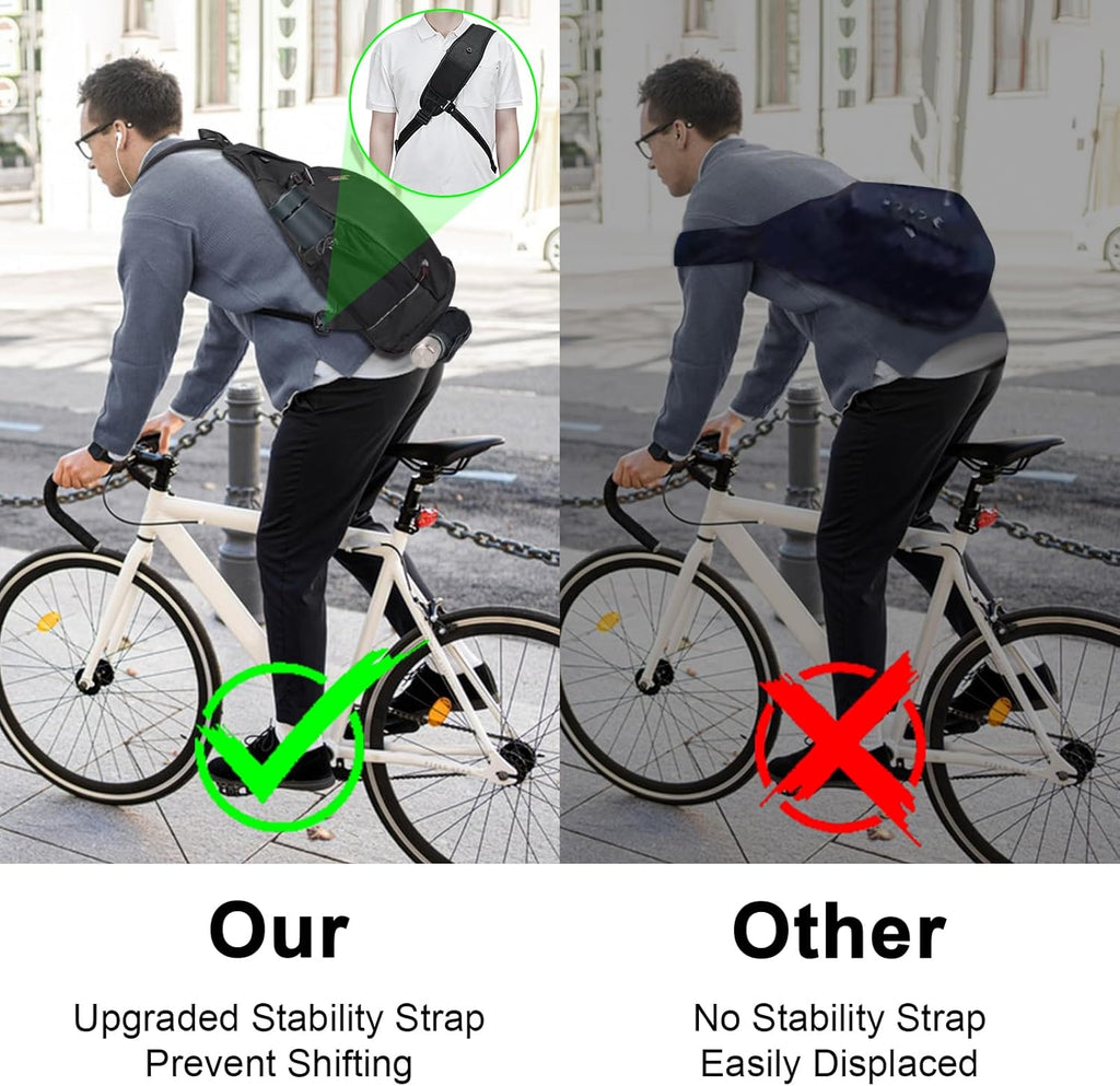 Sling Backpack, 8 Pockets Sling Bag Crossbody, 19L Large Sling Bag for Men Travel Crossbody Backpack Hiking Outdoor