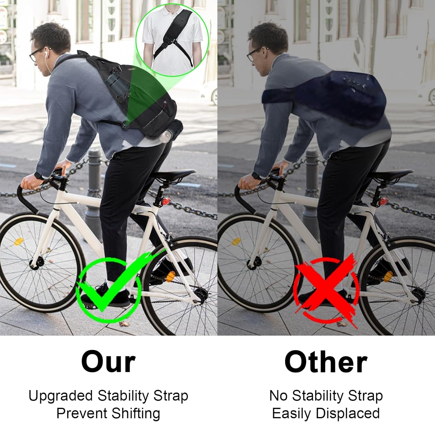 Sling Backpack, 8 Pockets Sling Bag Crossbody, 19L Large Sling Bag for Men Travel Crossbody Backpack Hiking Outdoor