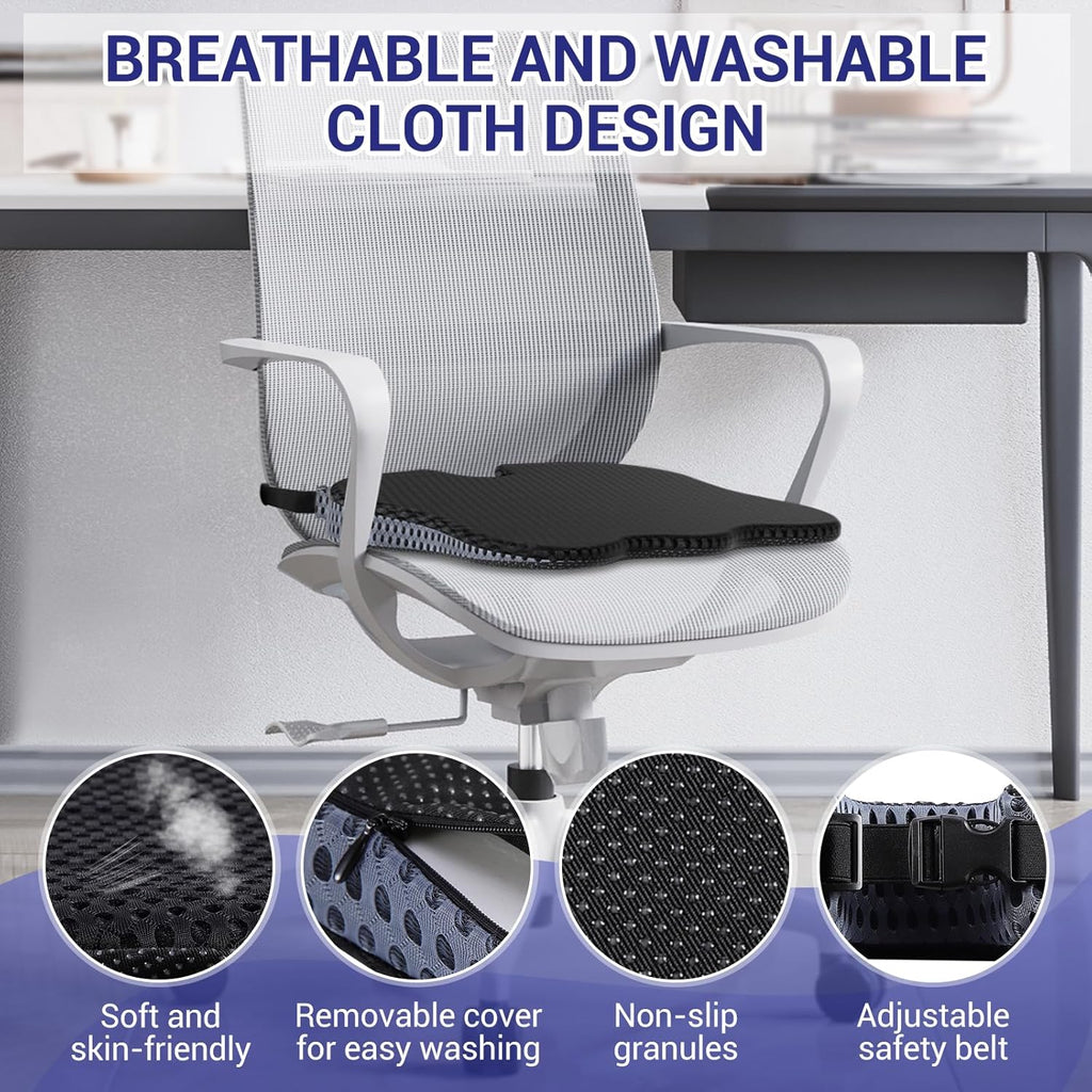 Car Seat Cushions for Driving - Memory Foam Seat Cushion Pads for Office Chair Long Sitting, Coccyx Cushion Support for Desk Chair, Wheelchair, Tailbone and Sciatica Pain Relief - Black