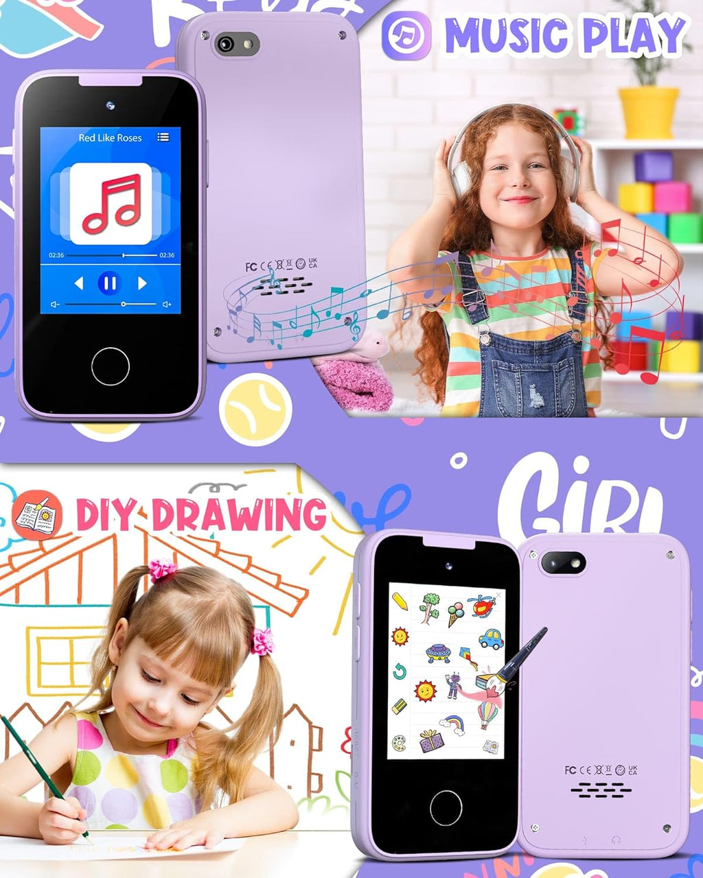 Kids Smart Phone Gifts for Girls 6-8 Year Old,Touchscreen Toy Cell Phone with Multi Apps 8G TF Card for Learning Play Christmas Birthday Gifts for Girls Age 3 4 5 6 7 8 9