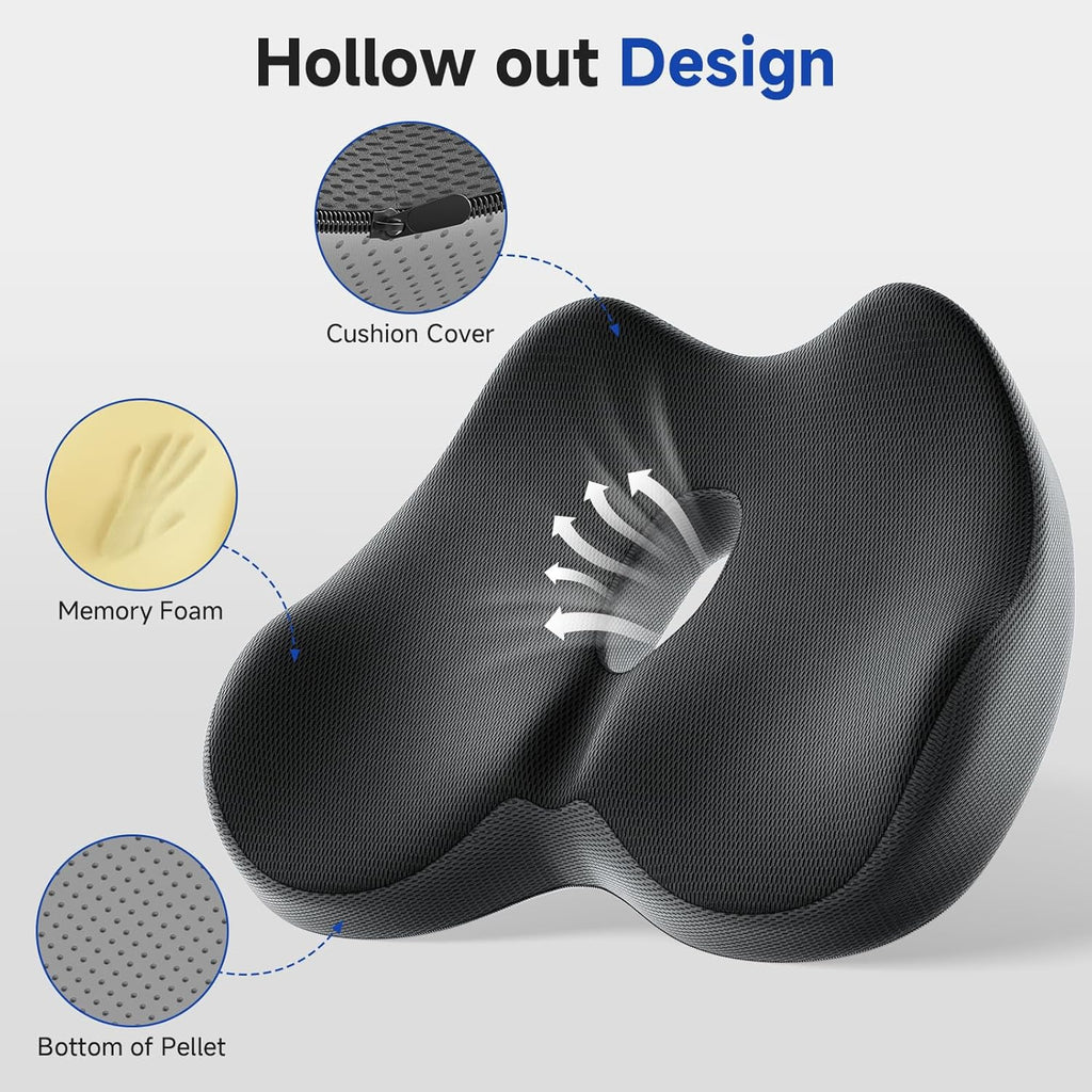 Seat Cushion for Office Chair, Donut Cushion for Hemorrhoids, Ergonomic Coccyx Cushion for Sciatica & Tailbone Pain Relief, Donut Pillow - Black&Grey