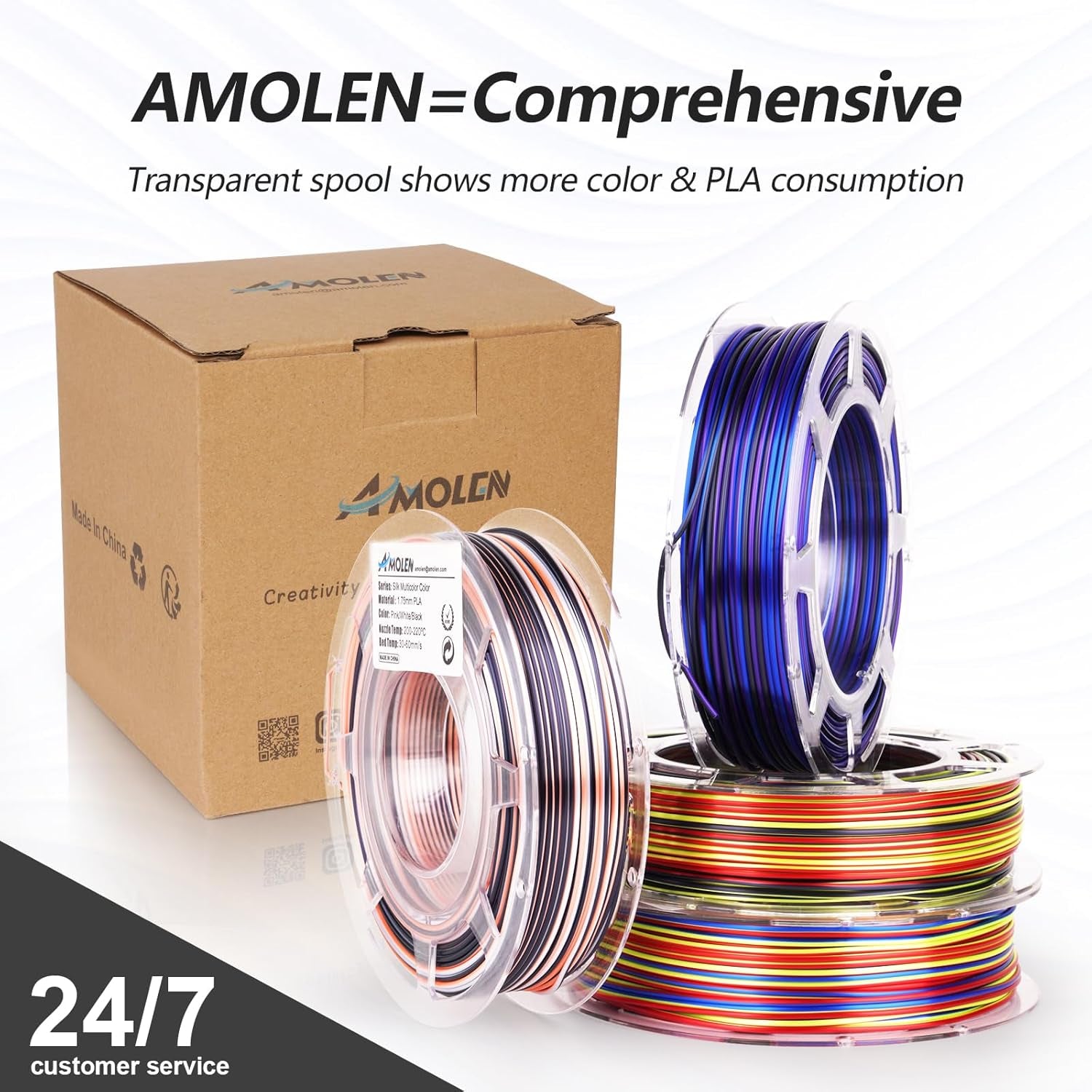 Silk PLA 3D Printer Filament Bundle, Shiny Multicolor Rainbow PLA Filament 1.75Mm Pack, Fast Color Change PLA 3D Printing Filament for Most FDM 3D Printer, 200G X 4 Spools, S-Series-B