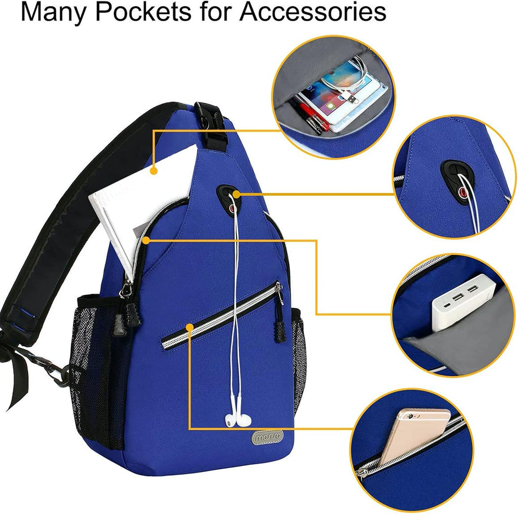 Rope Sling Backpack (Up to 13 Inch), Multipurpose Crossbody Chest One Shoulder Outdoor Travel Hiking Daypack, Royal Blue