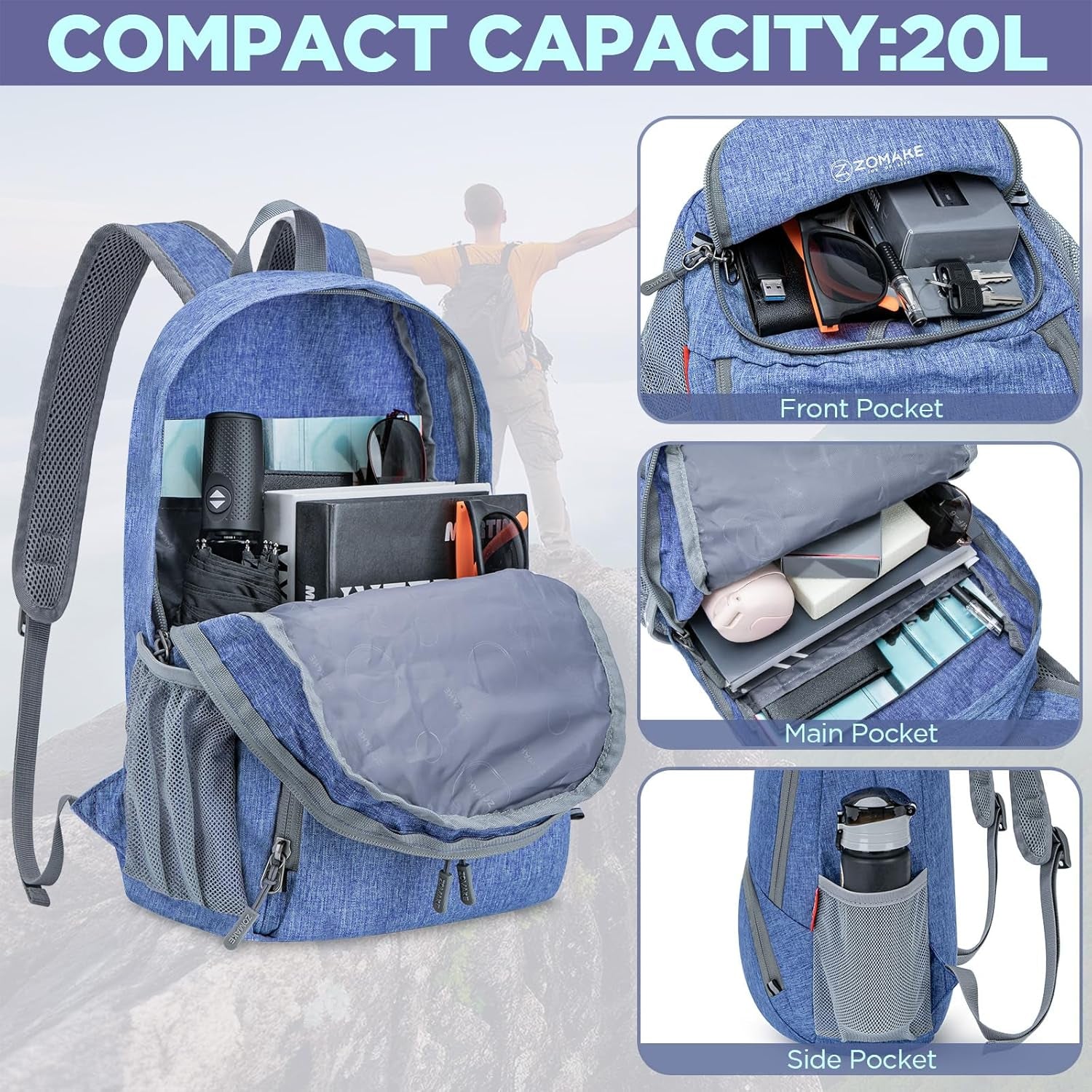20L Lightweight Packable Hiking Backpack - Small Travel Hiking Daypack - Tear Resistant Foldable Day Pack for Camping