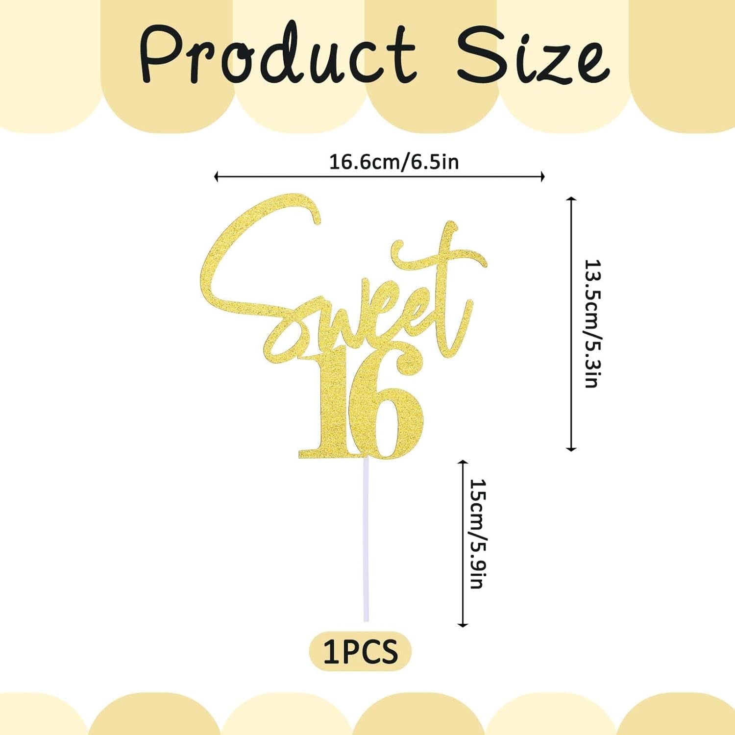 Sweet 16 Cake Topper Gold 16 Th Glitter Cake Topper 16Th Birthday Cake Topper Sweet Teenager Birthday Cake Pick, 16 Years Old Topper for Cake, Happy Sweet 16 Party Decoration Supplies