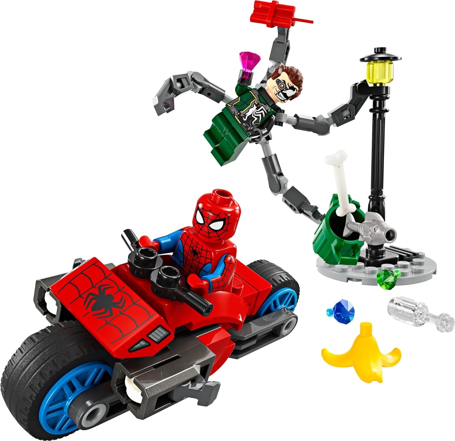 Marvel Motorcycle Chase: Spider-Man Vs. Doc Ock, Buildable Toy for Kids with Stud Shooters and Web Blasters, 2 Marvel Minifigures, Super Hero Toy, Gift for Boys and Girls Aged 6 and Up, 76275
