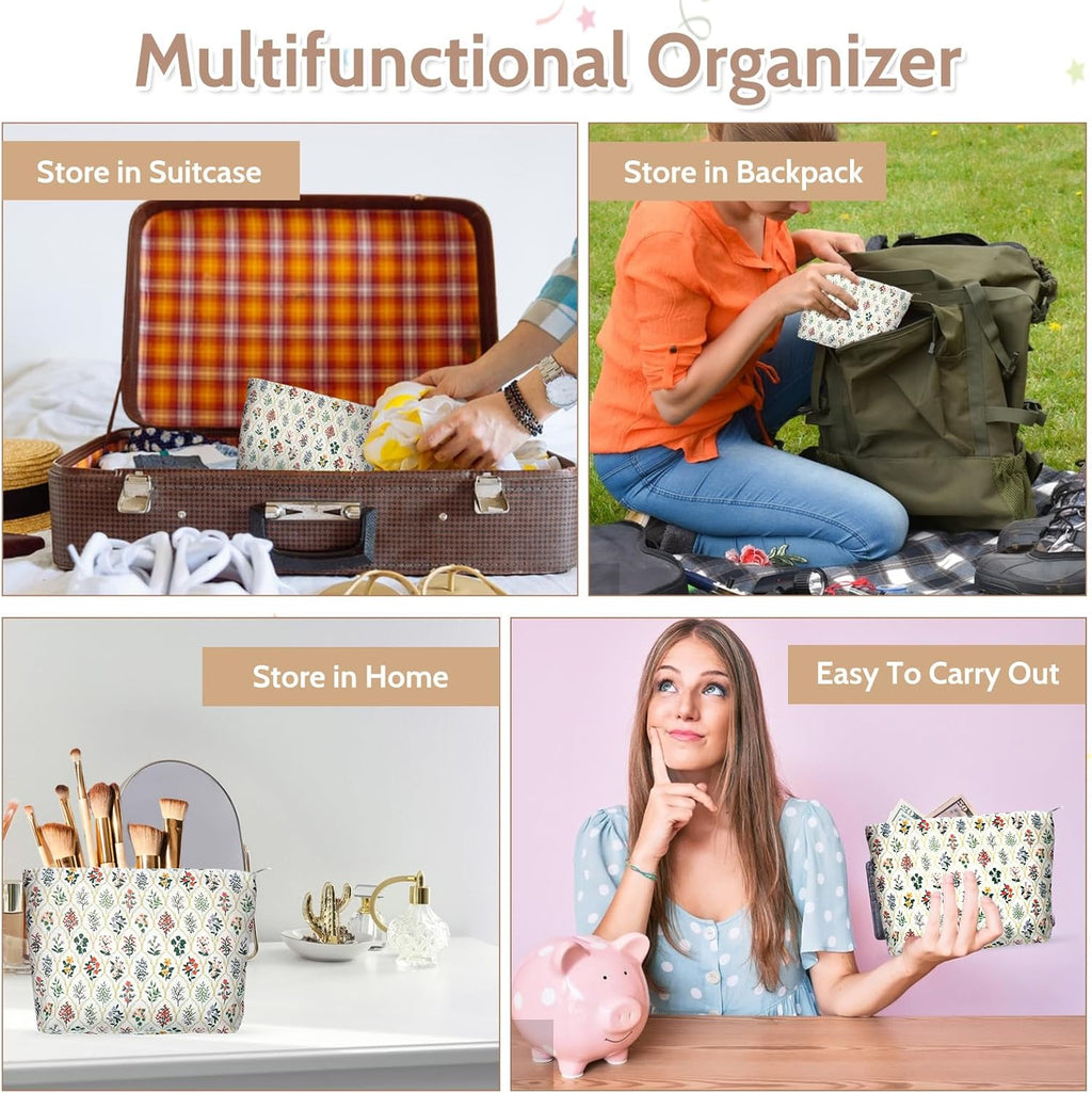 Cosmetic Bag Makeup Bag Large Capacity Elegant Bow Preppy Aesthetic Design Canvas Zipper Organizer Pouch Cute Roomy Pink Portable Toiletry Bag for Women Girl (Green (Diamond Pattern))