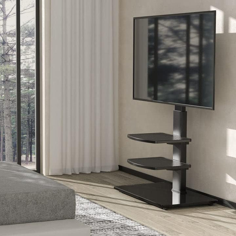 Freestanding Swivel Floor TV Stand Tall TV Unit for 32 35 40 42 43 49 50 55 58 60 65 70 Inch LCD/LED Flat Curved Screen Height Adjustable with 3-Tier Shelves Max VESA 400X400Mm up to 50Kgs