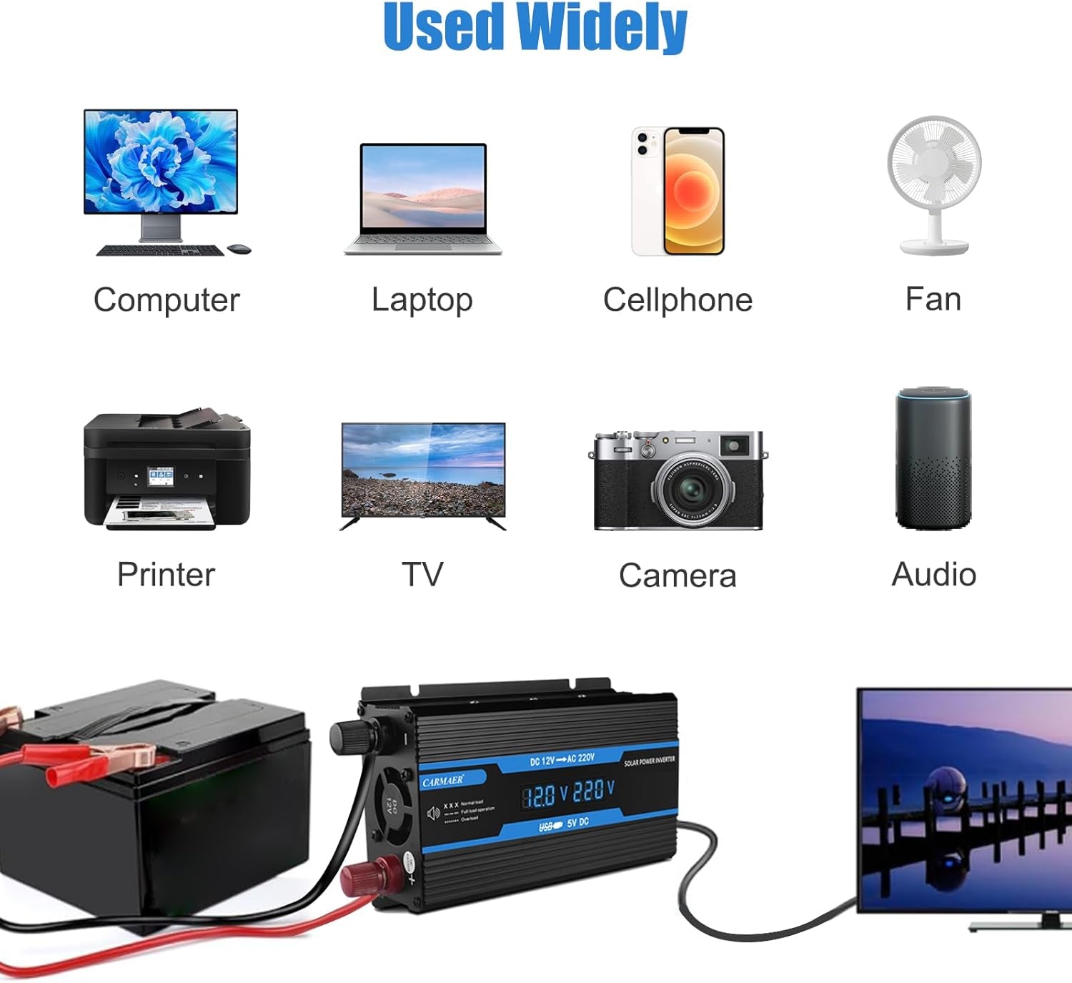 2200W Power Inverter, Power Inverter DC 12V to AC 240V, Car Inverter, with LCD Display, with USB Port, with Car Cigarette Lighter Adapter, Suitable for Cars/Outdoors/Travel/Home