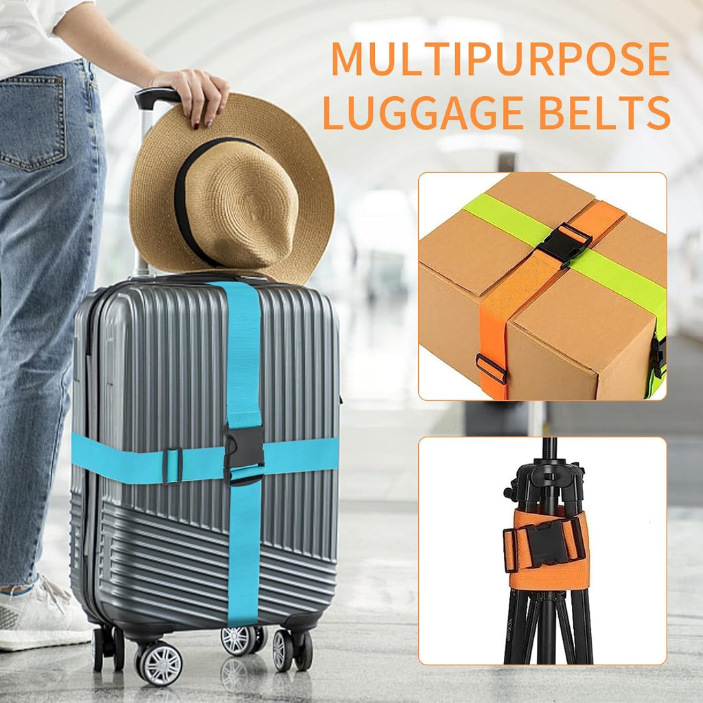 4 Pcs Luggage Straps for Suitcases Strap Suitcase Belts，Heavy Duty Luggage Straps，Adjustable,Premium Accessory for Travel Bag Closure (Blue)