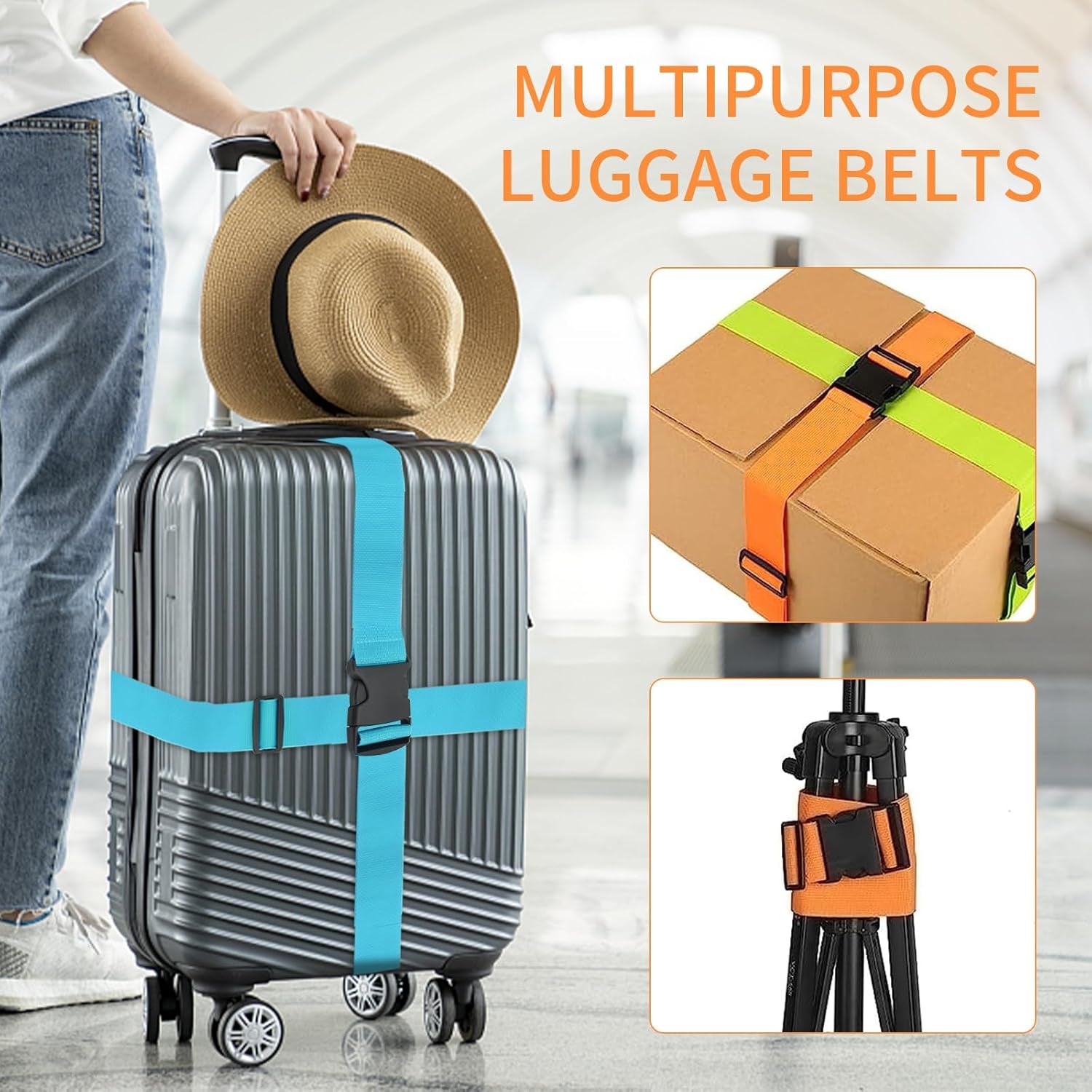 4 Pcs Luggage Straps for Suitcases Strap Suitcase Belts，Heavy Duty Luggage Straps，Adjustable,Premium Accessory for Travel Bag Closure (Blue)