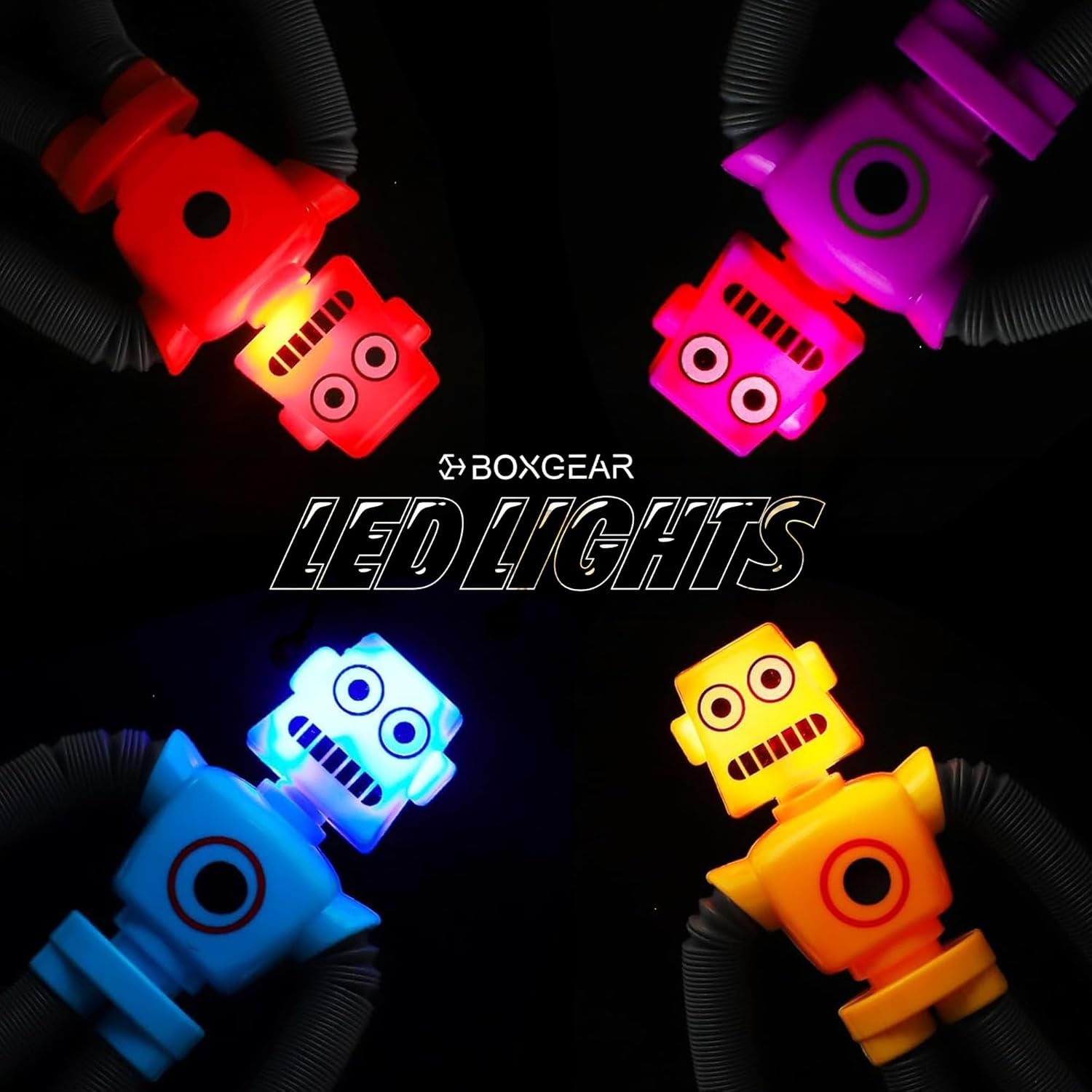 4 Pieces LED Telescopic Suction Cup Giraffe Toy, Shape Changing Telescopic Tube Fidget Toys, Pop Tubes, Fidget Tubes Sensory Toys for Girls Boys (Robot)