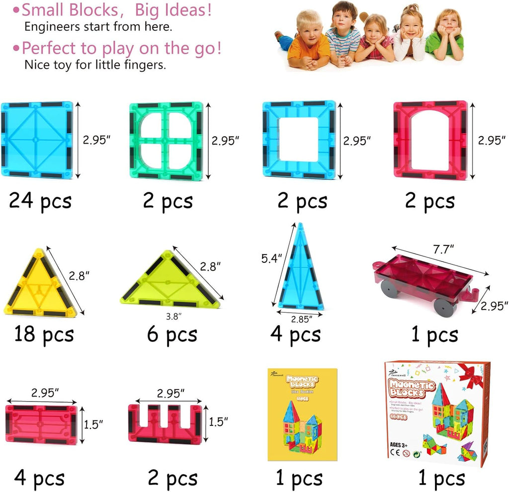 65Pcs Magnetic Tiles Building Blocks Set for Boys Girls Preschool Educational Magnet Construction Kit Stacking STEM Toys Christmas Birthday Gift for Kids Toddler 3 4 5 6 7 8 9 10 + Year Old