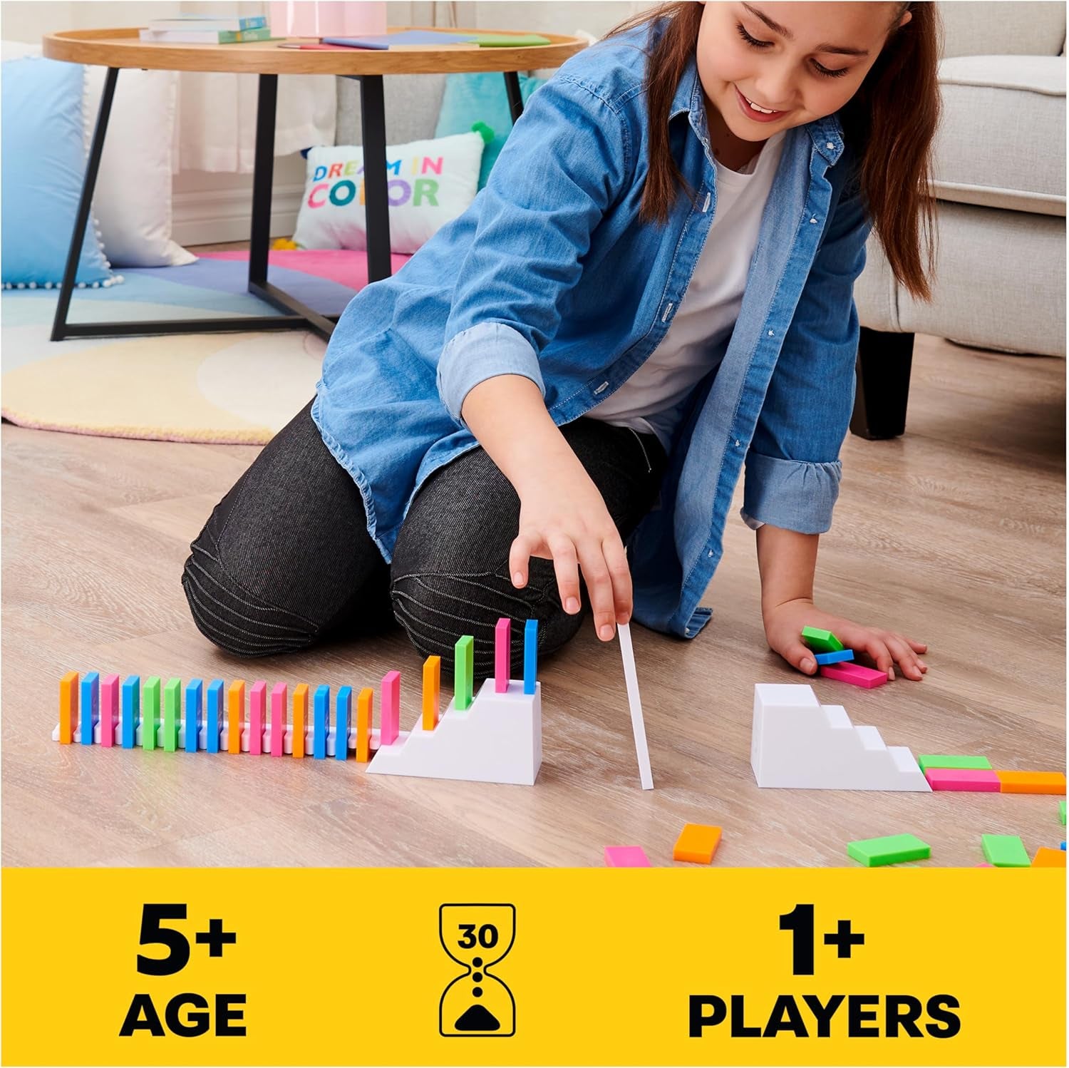 , Lily Hevesh H5 Domino Creations 100-Piece Neon Dominoes Set, Building Toys for Kids & Family, Classic Activity Game, 1 & up Players, for Ages 5 & Up