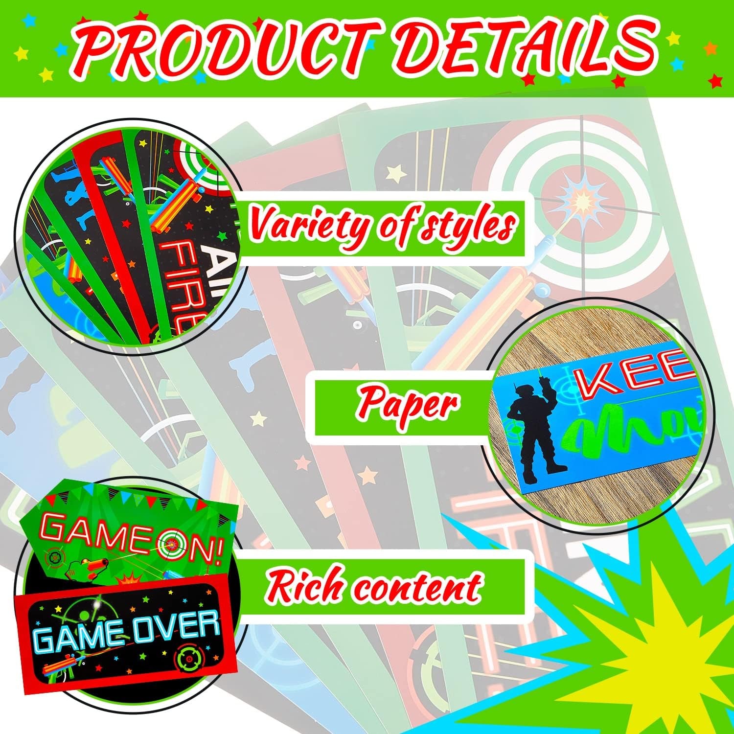 20 Pieces Laser Tag Party Decorations Signs Laminated Signs Laser Tag Party Favors for Boys Wall Decorations Birthday Neon Glow Photography Banner Photo Booth Props