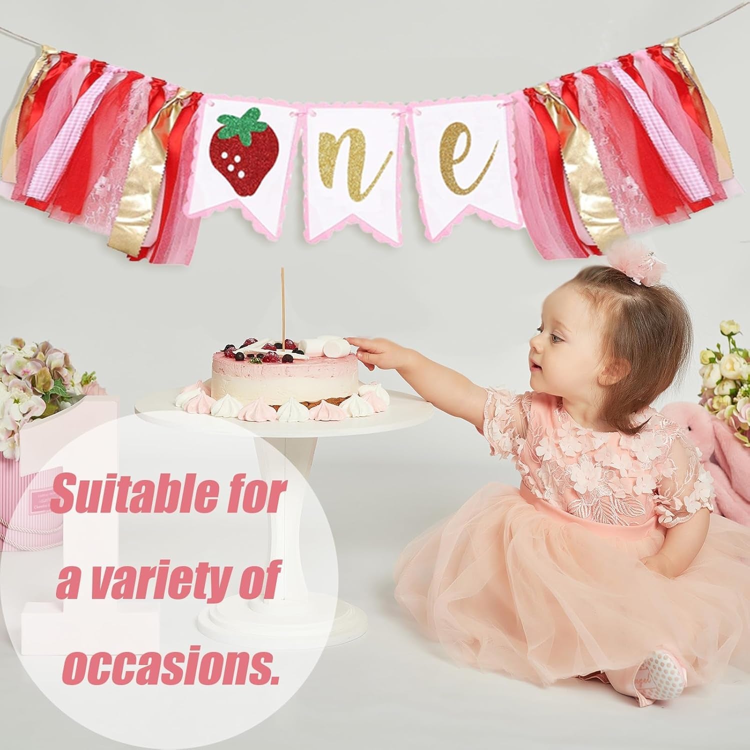 Strawberry Highchair Banner for 1St Birthday Decorations,Strawberry Party Decorations,High Chair Banner Berry First Birthday Decor,Best Baby Shower Decoration