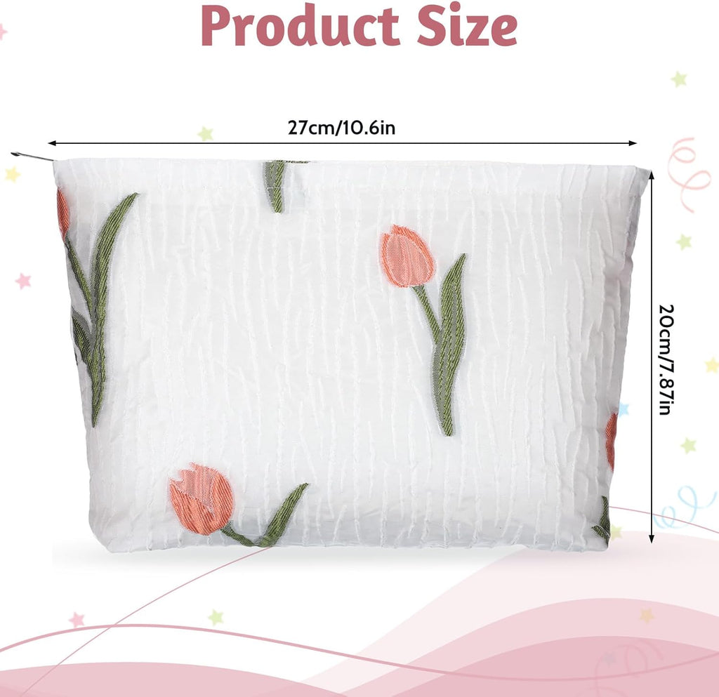 Makeup Bag Large Capacity Elegant Bow Preppy Cosmetic Bag Aesthetic Design Canvas Zipper Organizer Pouch Cute Roomy Pink Portable Toiletry Bag for Women Girls Travel Storage Accessories, White-Green,