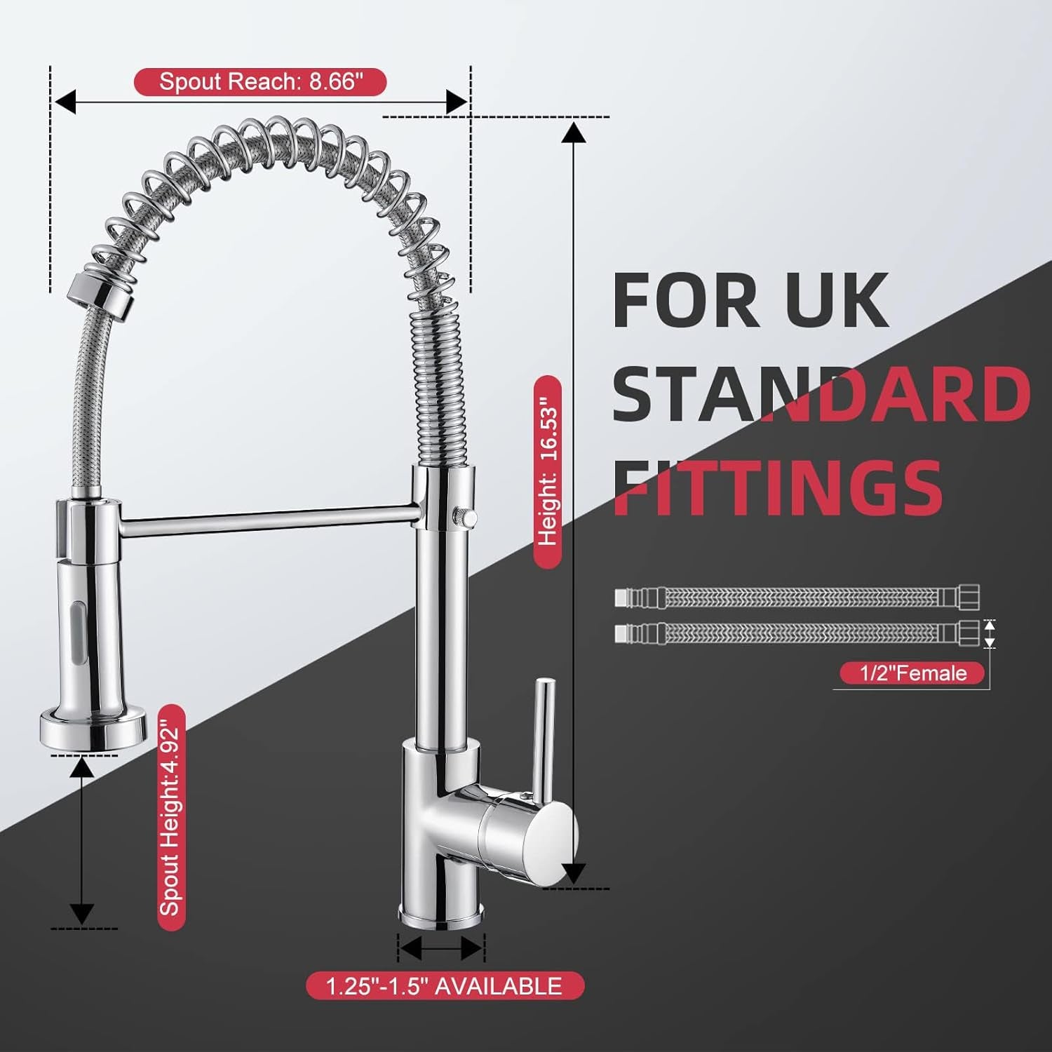 Kitchen Sink Mixer Tap, Spring Faucet with Pull down Sprayer, 2 Spray Modes High Arc Single Handle Lever Kitchen Tap (Chrome)