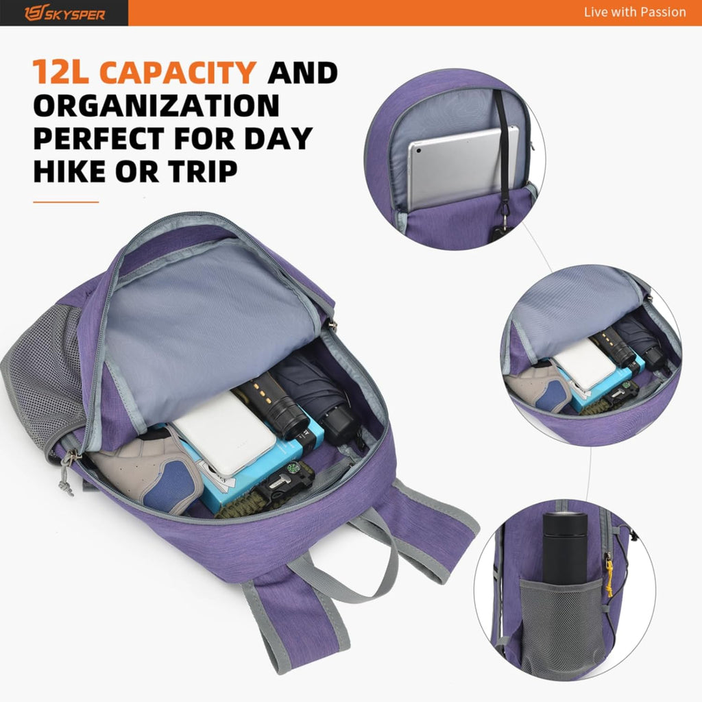 Small Hiking Backpack -12L Lightweight Packable Daypack for Travel Foldable Tear Resistant Backpacks for Women Men