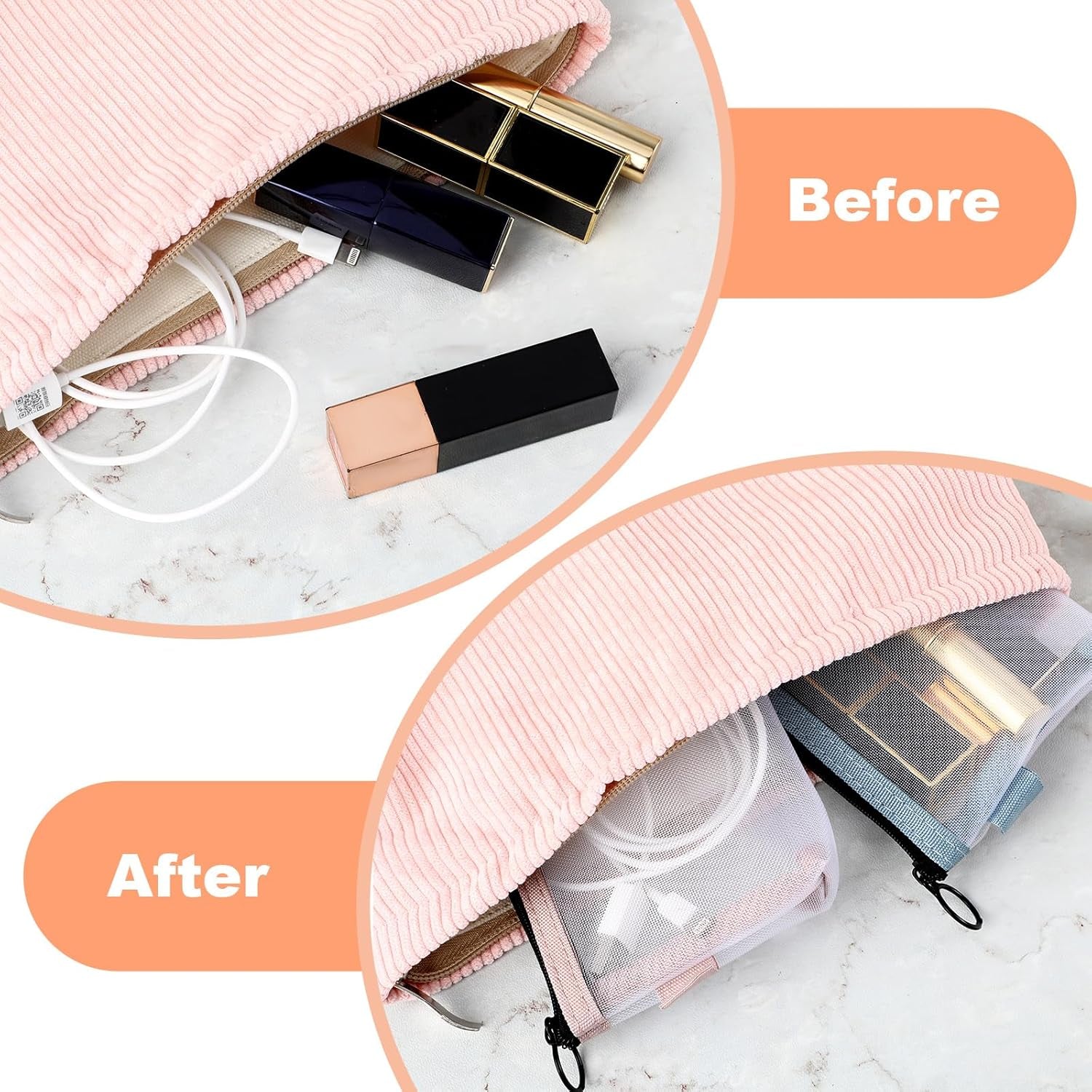 2 Pcs Mini Zipper Toiletry Bag, Mini Mesh Makeup Bag, Nylon Waterproof Small Purse, Small Make up Bag Travel Pouch with Zipper Portable Makeup Pouch Travel Toiletry Bag