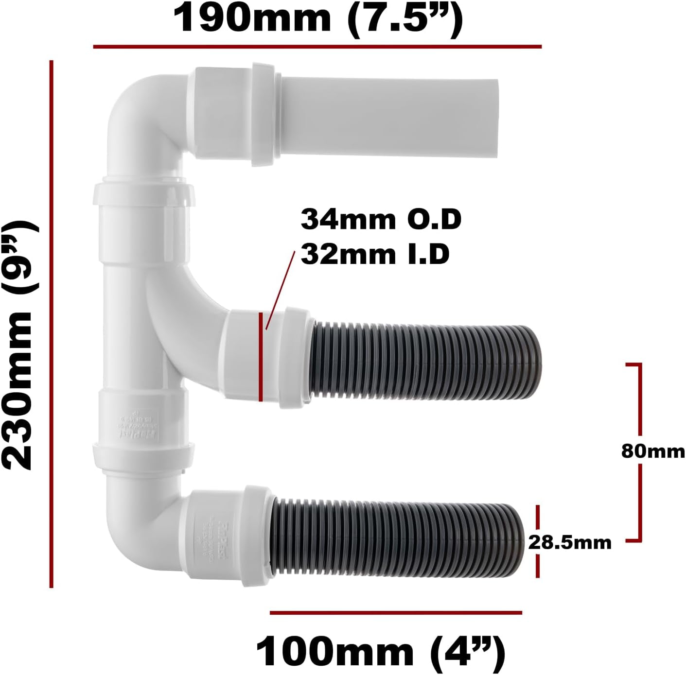 New Model Caravan (Twin) Waste Water Outlet Pipe System Adaptor with FLOPLAST Home Plumbing Grade Fittings CE Standard Tested to EN 1451. Fits Most Standard Caravans.