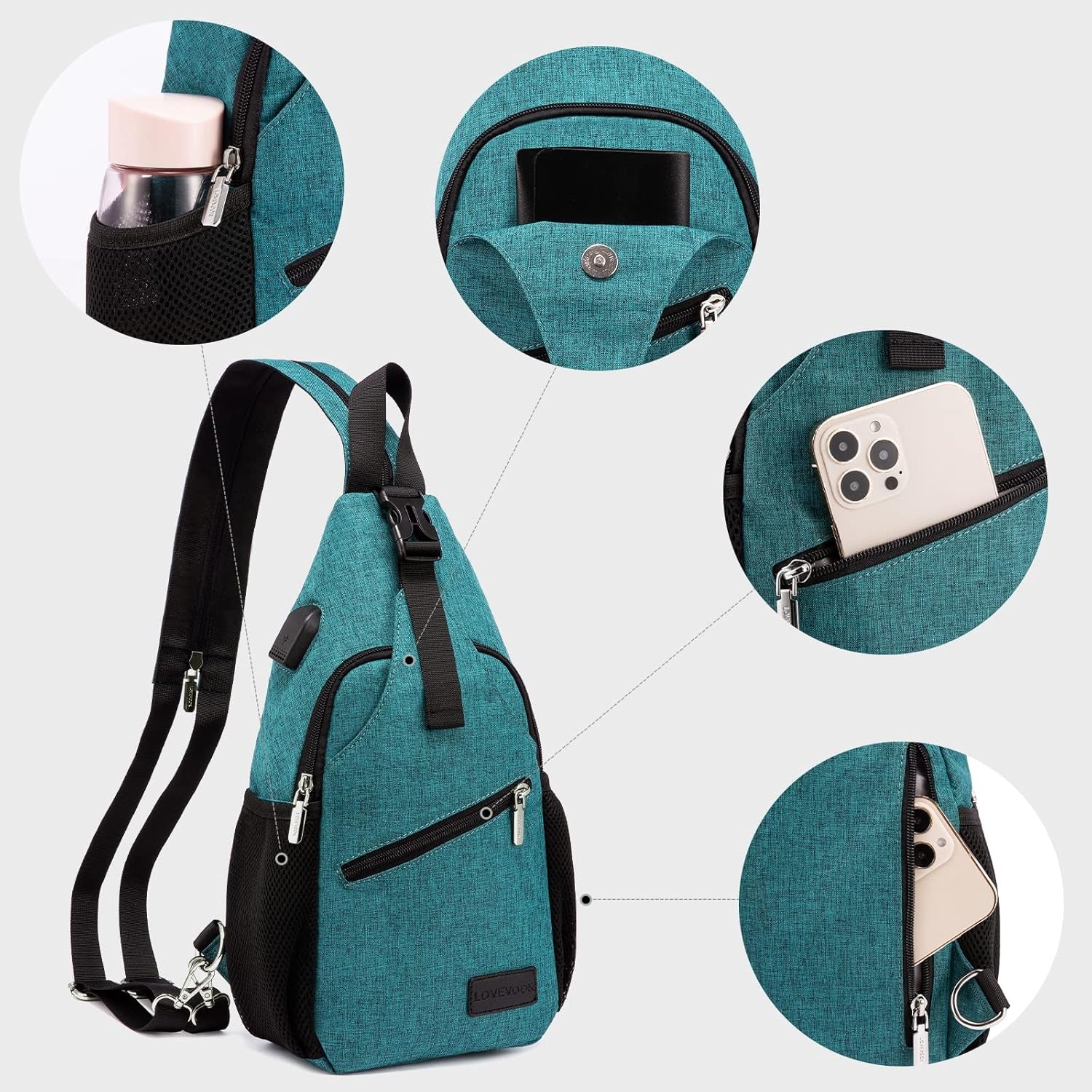 Sling Bag for Women Casual Daypack Nylon Crossbody Sling Backpack Travel Shoulder Bag Hiking Daypack