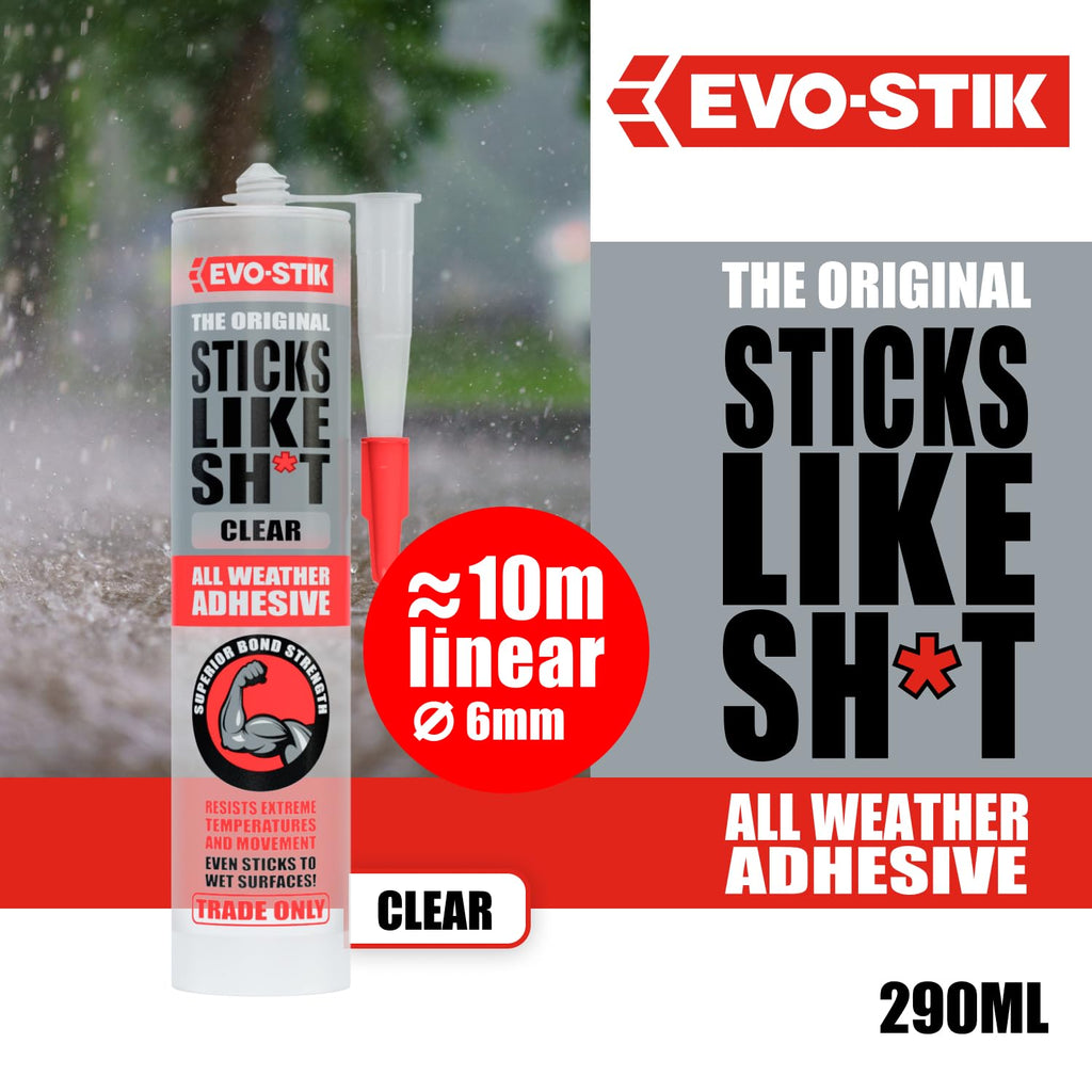 Sticks like Sh*T Adhesive, All Weather, Extreme Temperature & Movement Resistant, Colour: Clear, Size: 290Ml