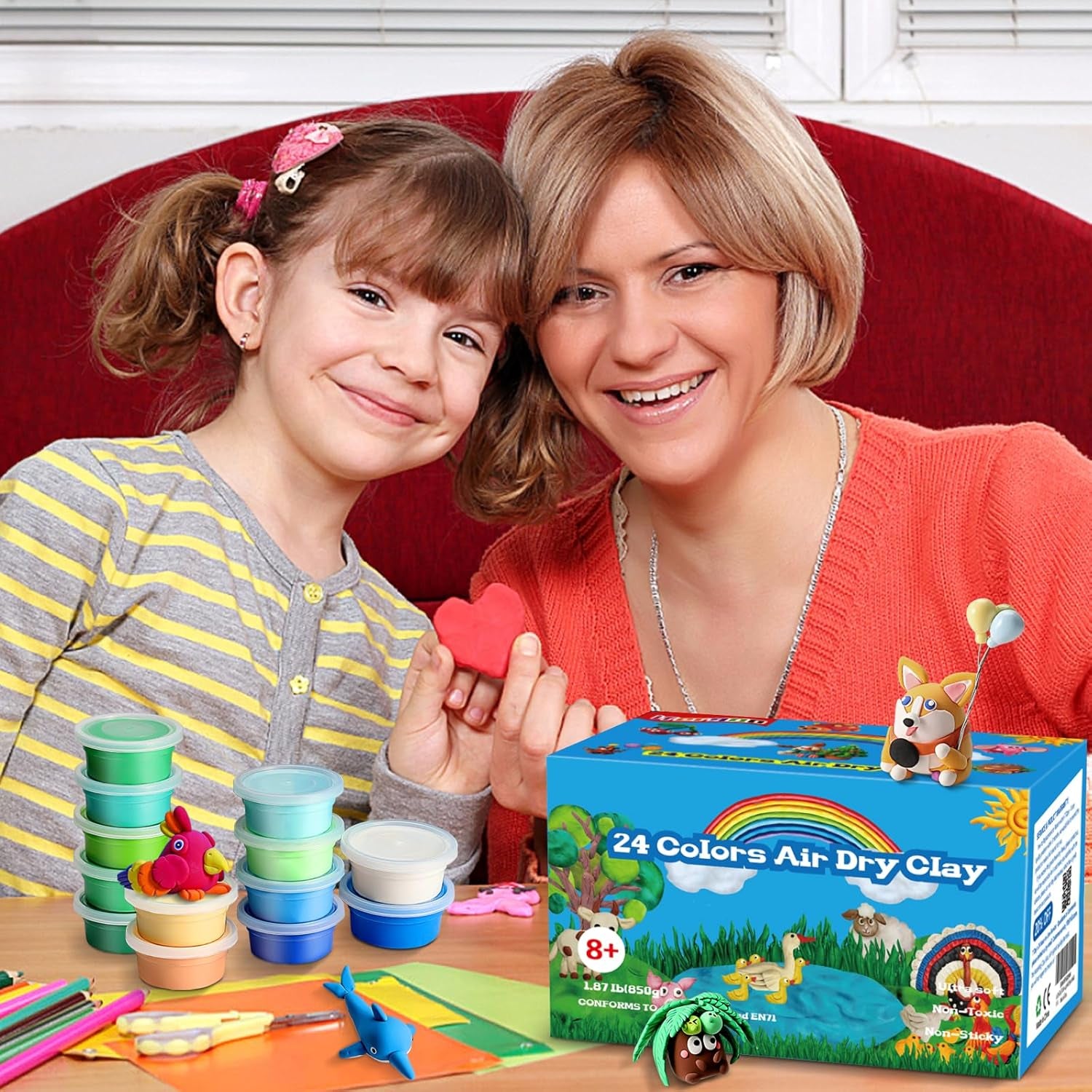 Air Dry Clay, 24 Colors Ultra Light Modeling Clay, Magic Clay DIY Creative Modeling Dough with Project Booklet
