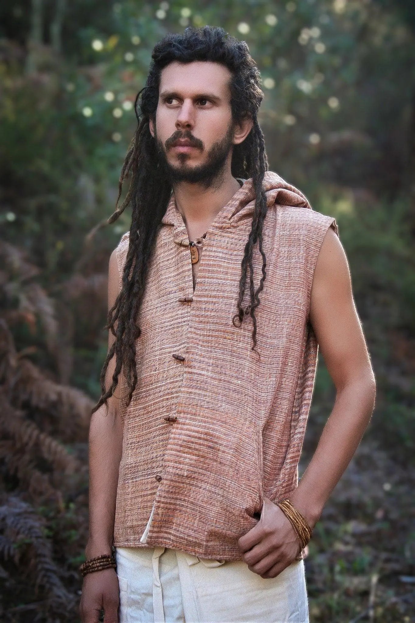 Men'S Khadi Cotton Hooded Vest: Earthy Boho Waistcoat