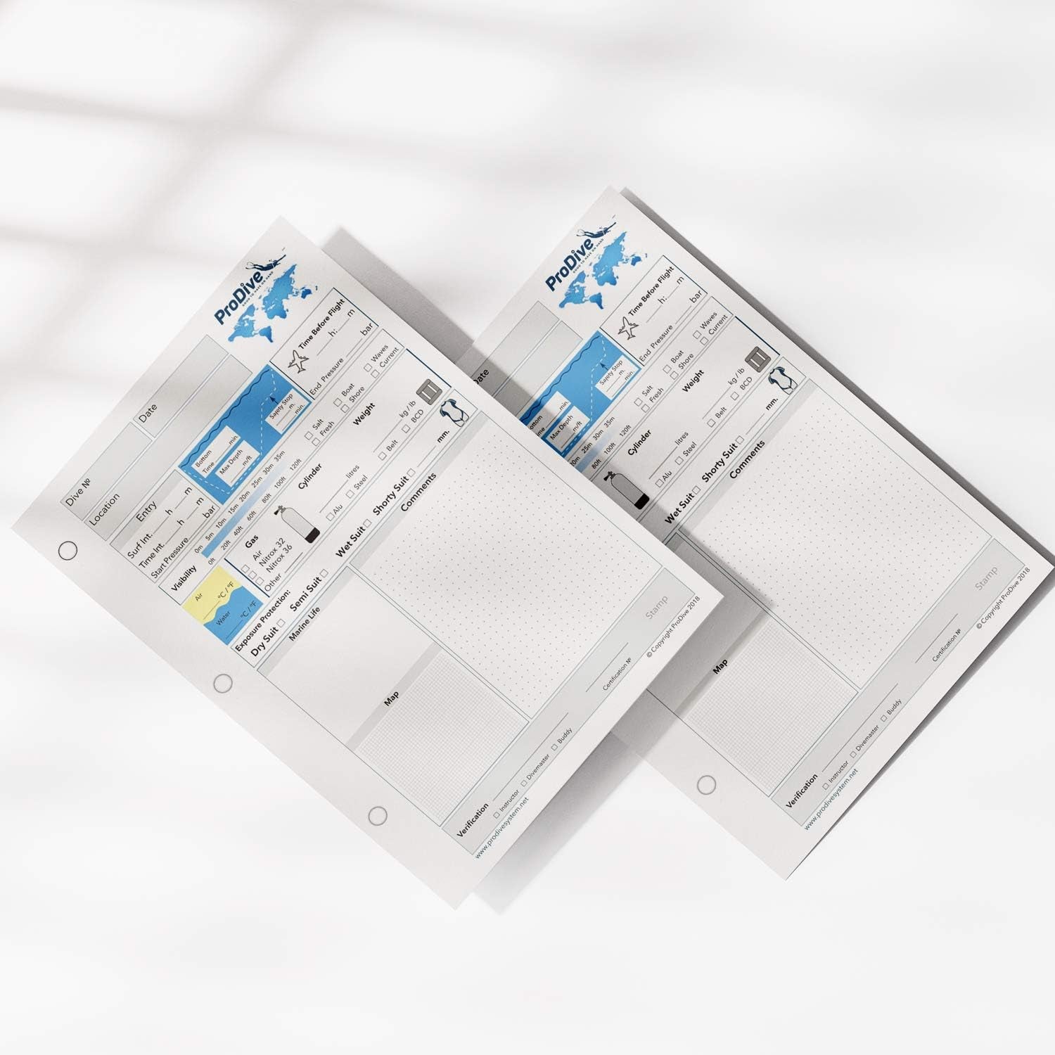 Scuba Diving Log Book Refill Pages for 50 Dives 3 Hole PADI Standard