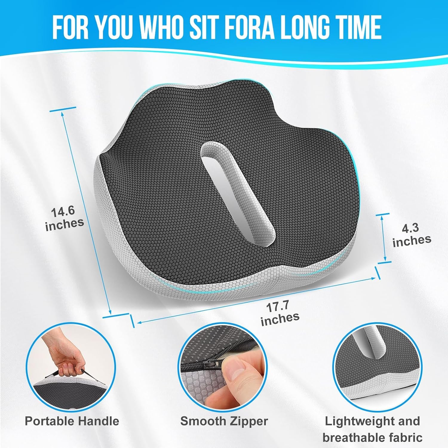 Memory Foam Seat Cushion,Thick Cushions for Office Desk Chair, Wheelchair,Car, Airplane, Relieving Pressure Tailbone Sciatica Back Pain Coccyx Cushion for Long Sitting Office Workers