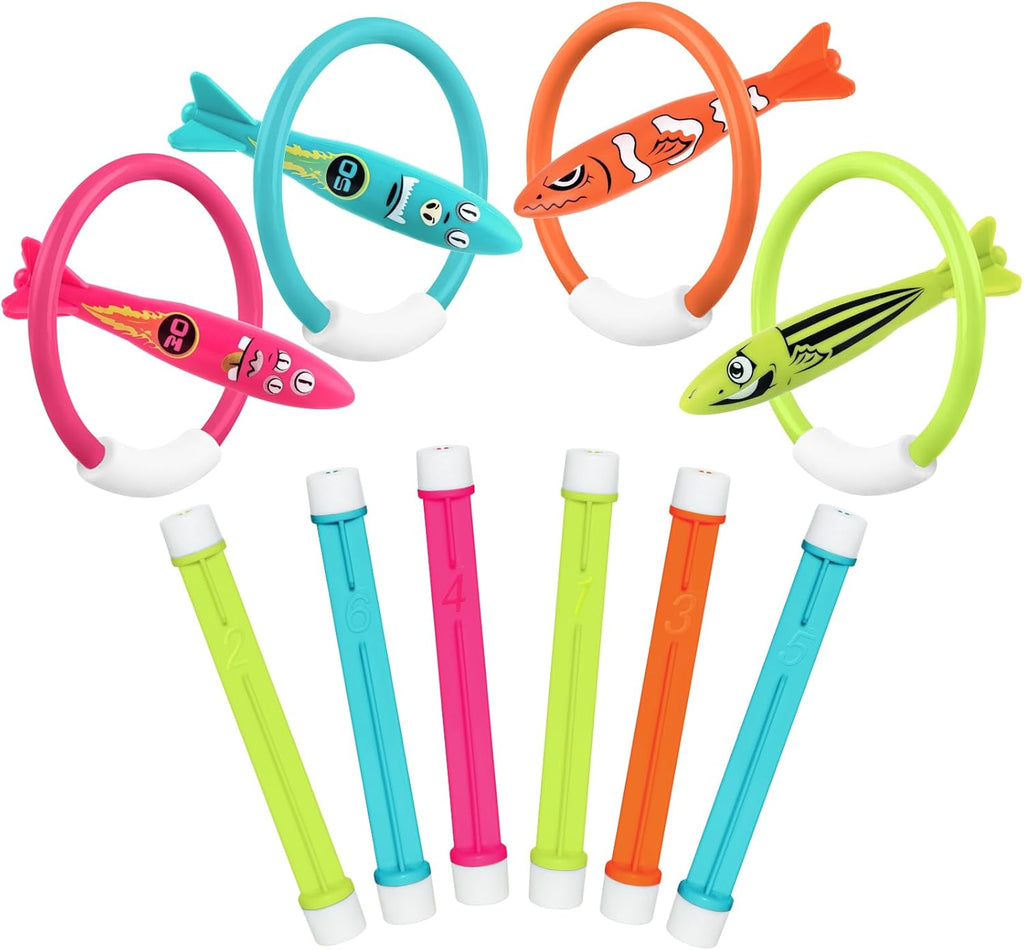 Pool Toys for Kids Ages 4-8 8-12, Underwater Summer Pool Diving Toys Set Games, Training Dive Swim Water Toys for Boys Girls Adults, Medium