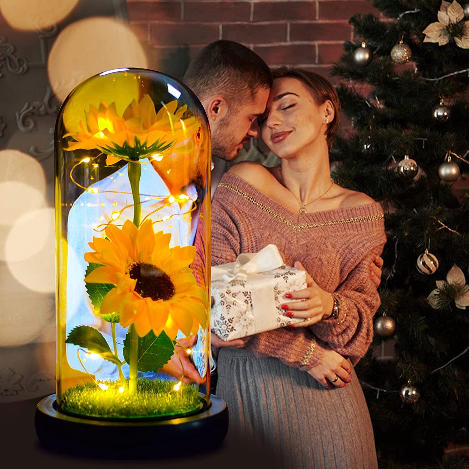 Glass Sunflowers Gifts, Sunflower Artificial Flowers in Glass Dome Is a Unique Gifts for a Girlfriend, Mum, Women, or Wife on Valentines Day, Mothers Day, Christmas, Birthday, Anniversaries, Etc