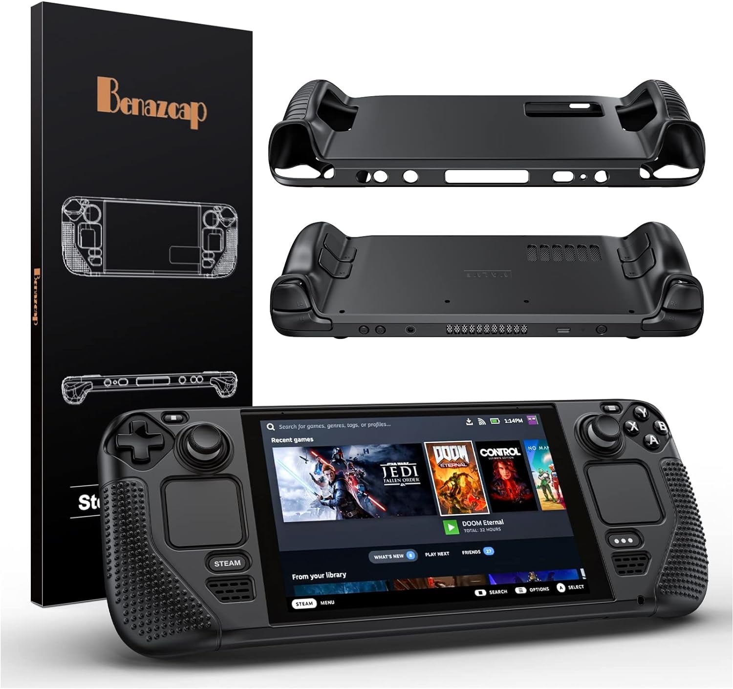 Silicone Case for Steam Deck OLED 2023/Steam Deck 2021, Shockproof, Non-Slip and Collision-Proof Grip Accessories Compatible with Valve Steam Deck Console, Black